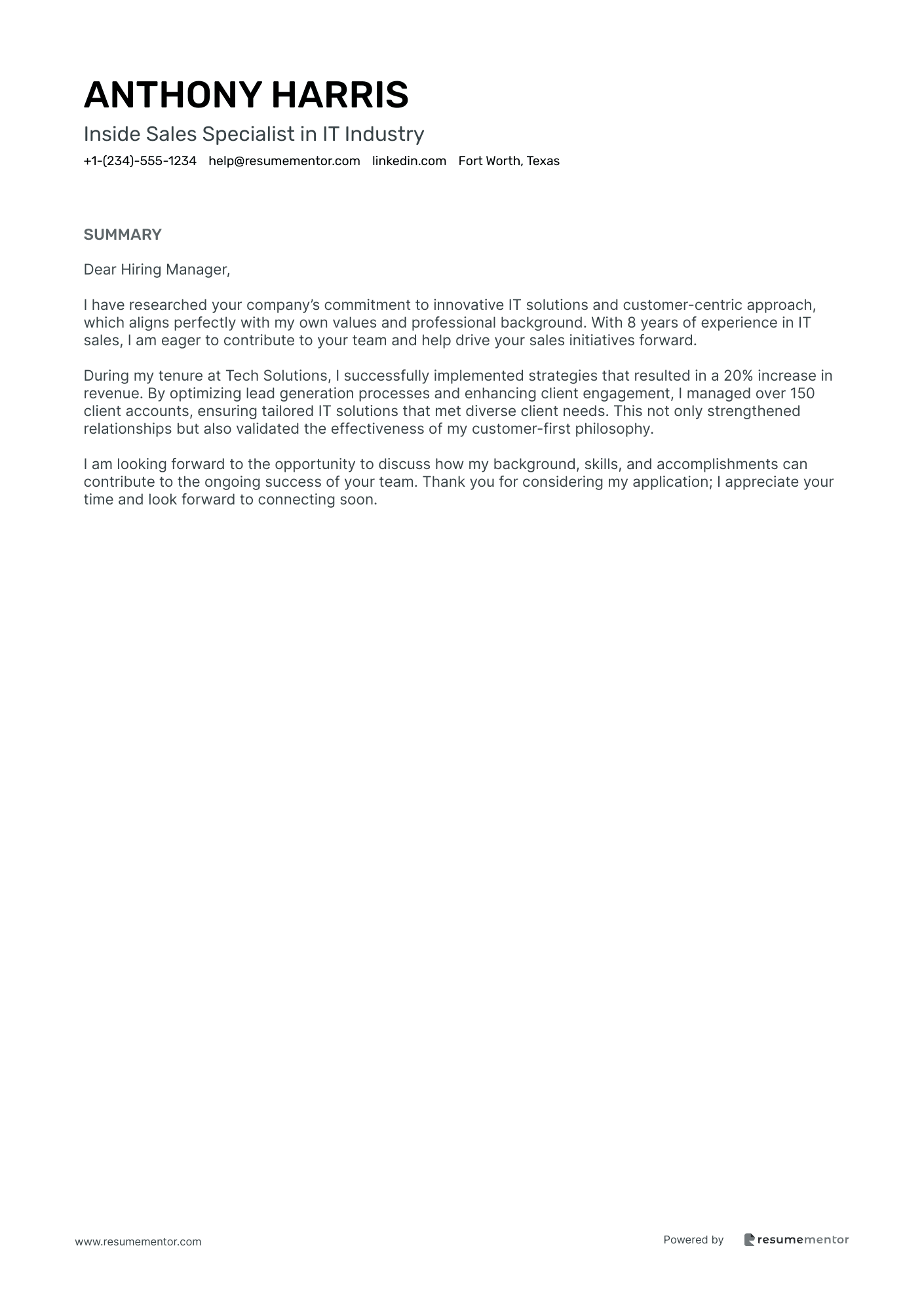 Inside Sales Specialist in IT Industry