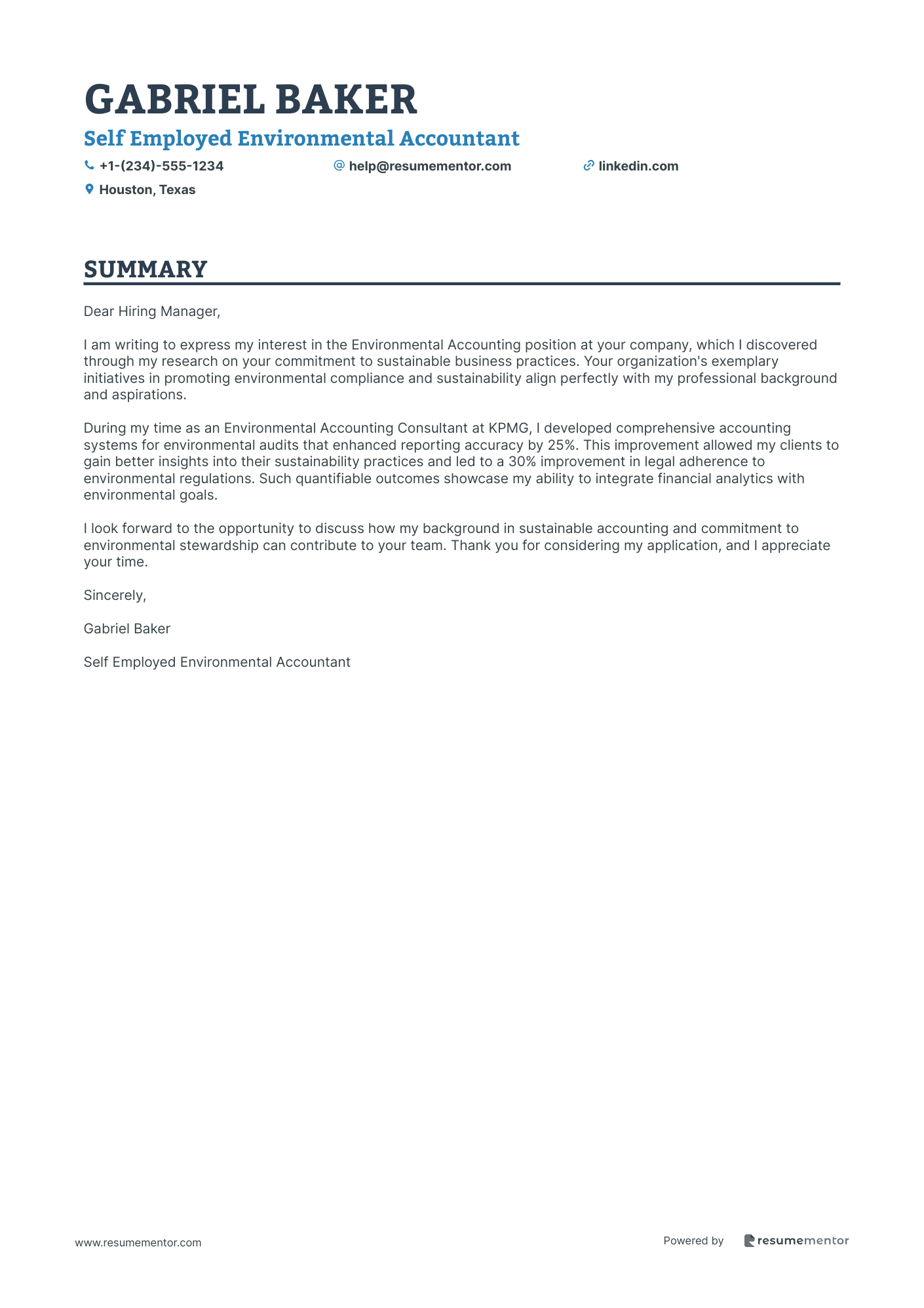 Self Employed Environmental Accountant