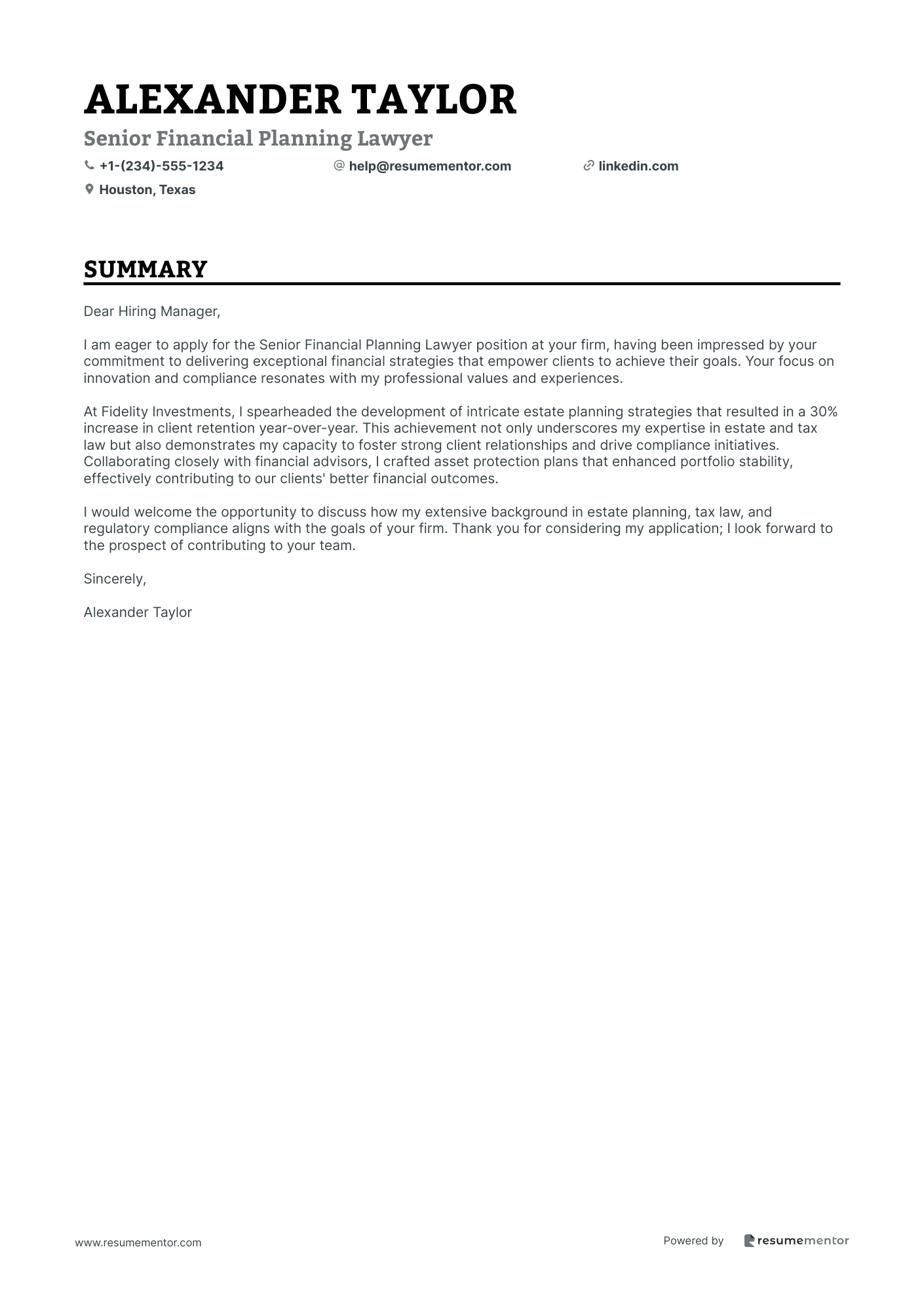 Senior Financial Planning Lawyer