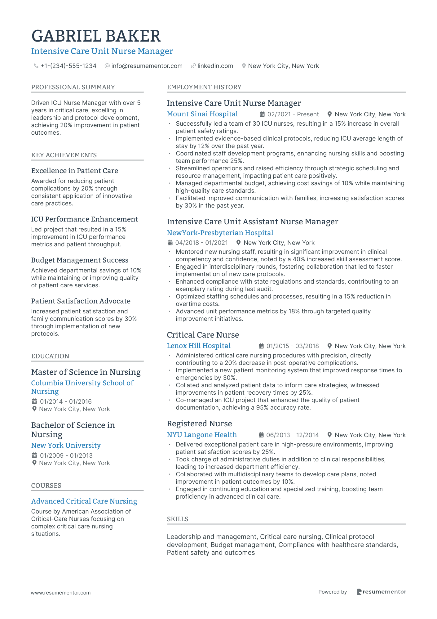 Intensive Care Unit Nurse Manager