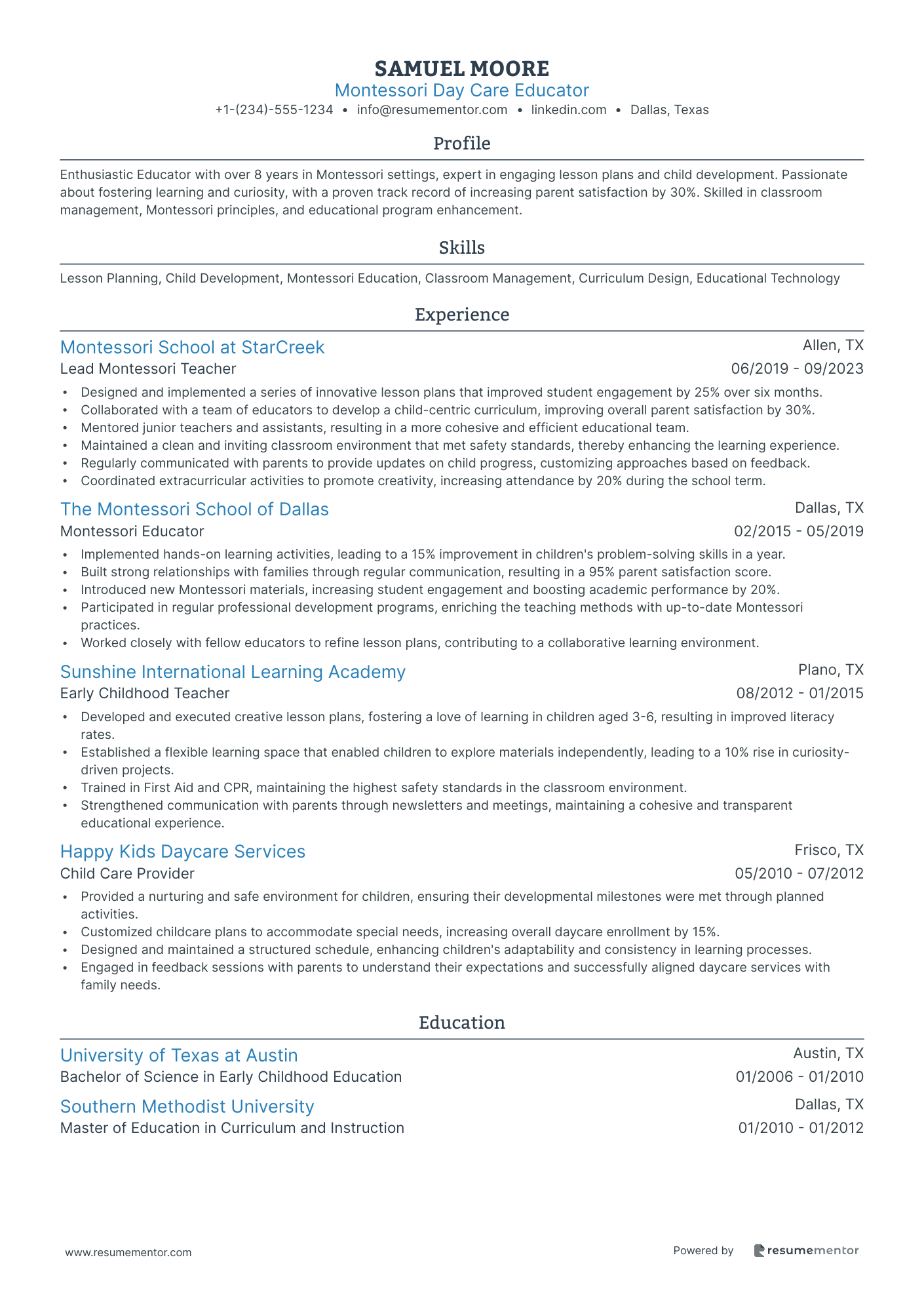 Montessori Day Care Educator