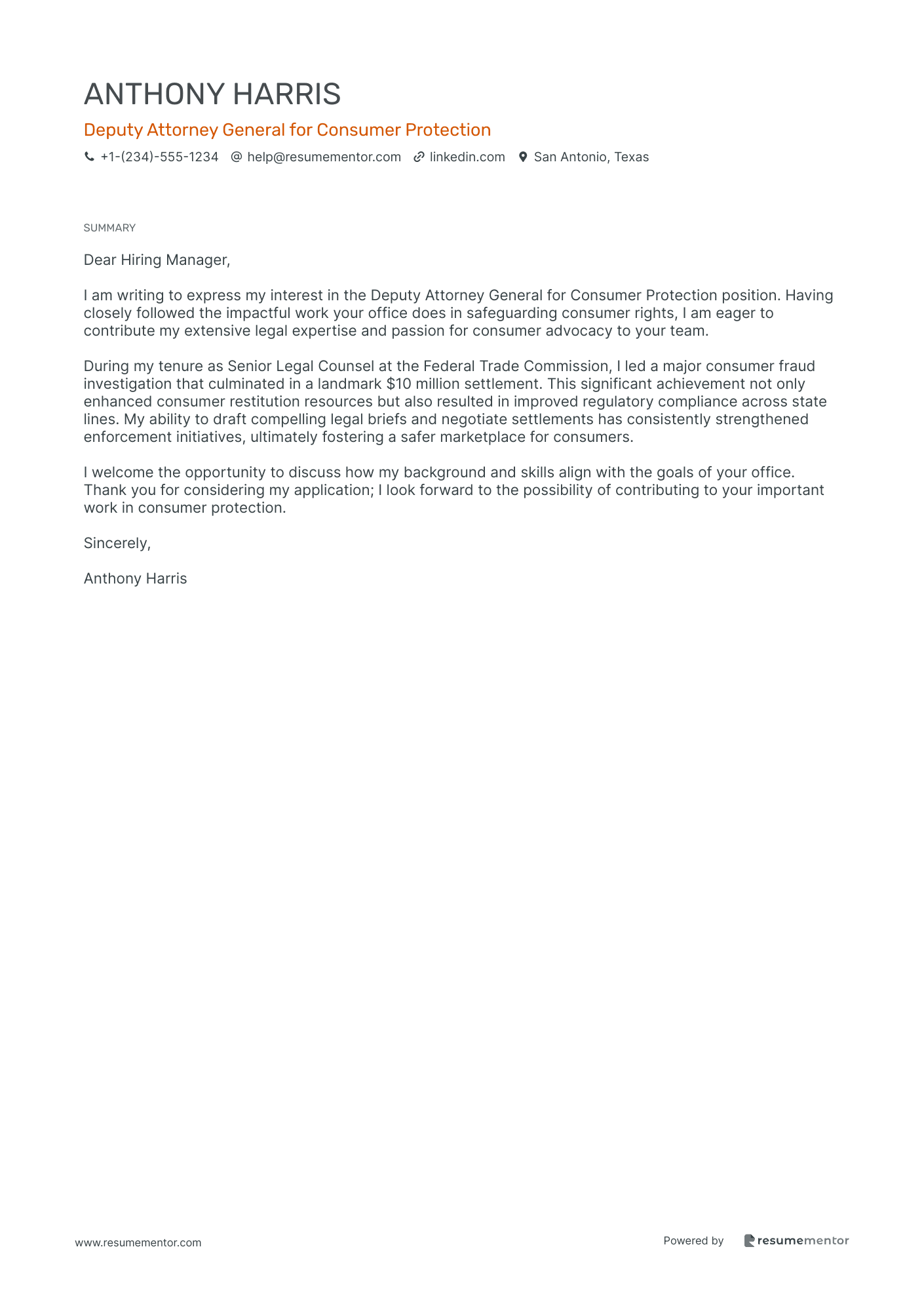 Deputy Attorney General for Consumer Protection