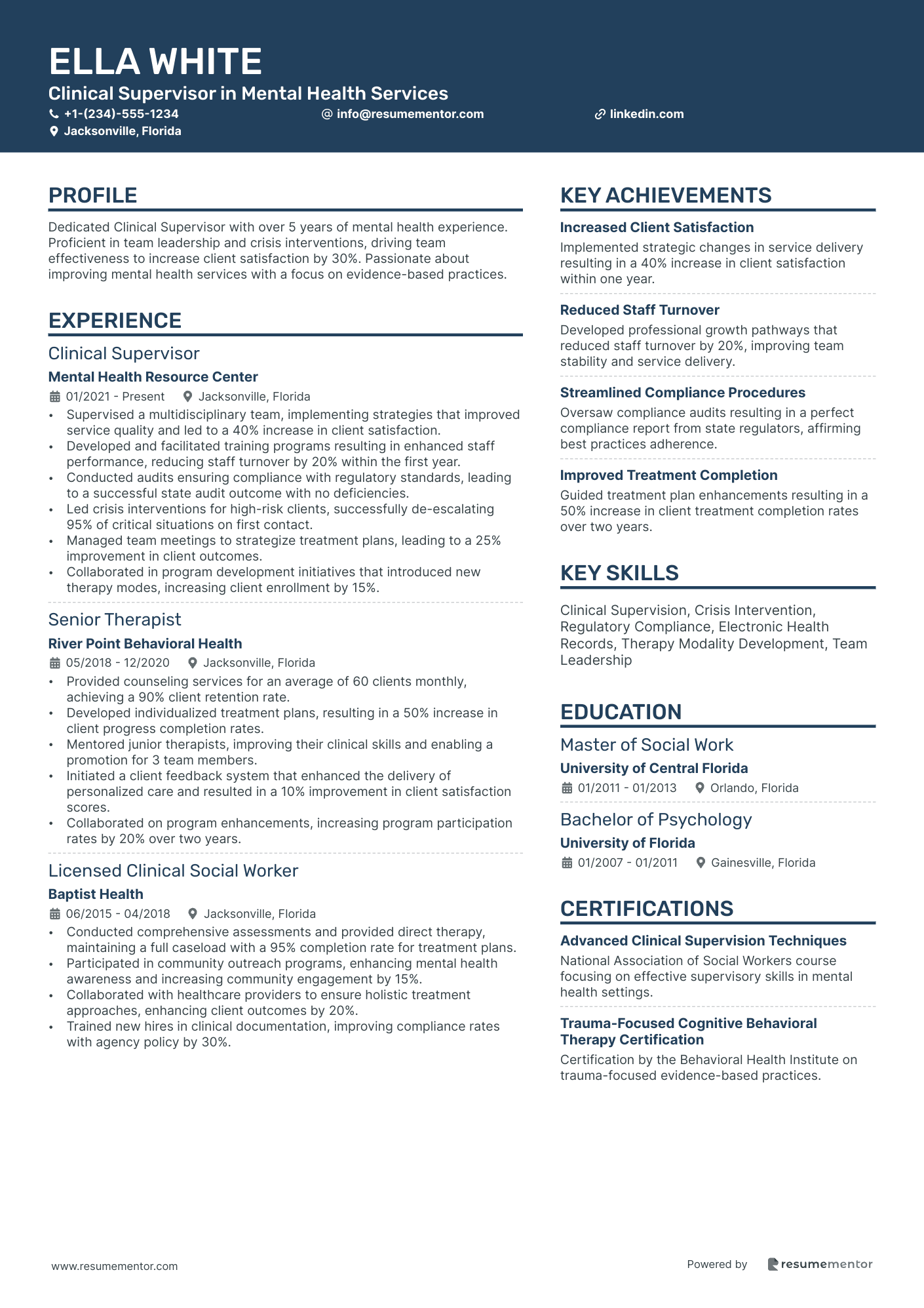 Clinical Supervisor in Mental Health Services
