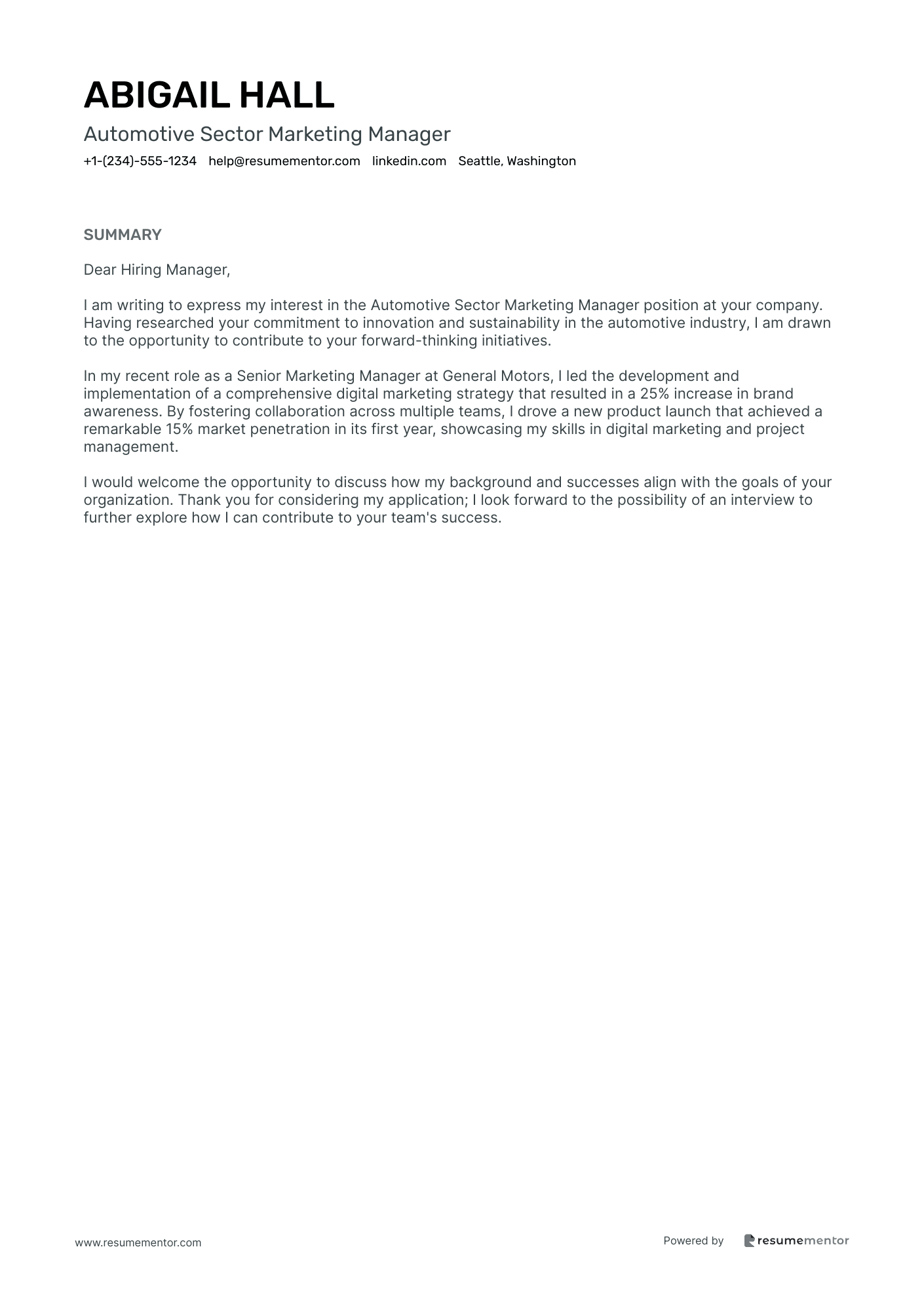Automotive Sector Marketing Manager