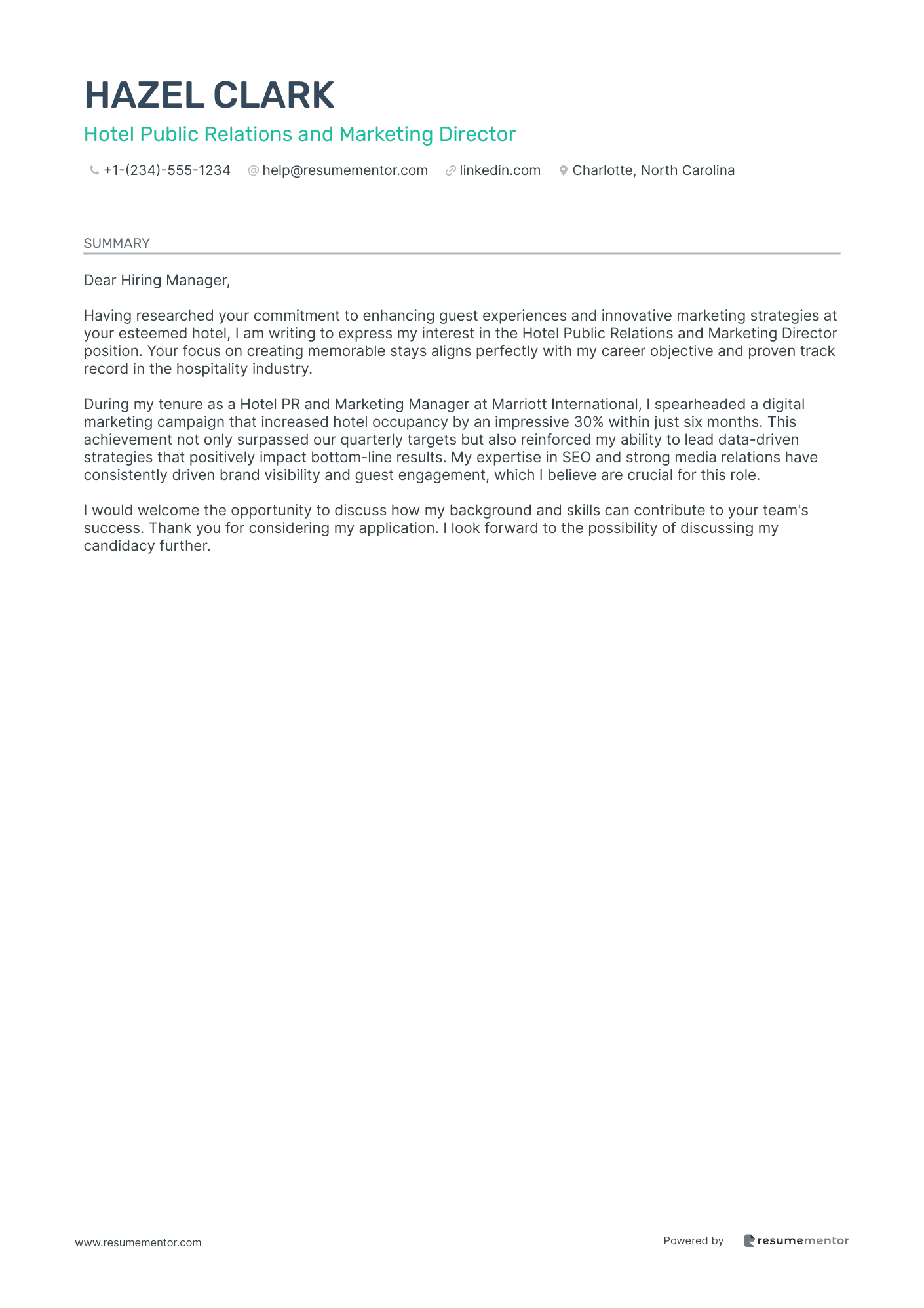 Hotel Public Relations and Marketing Director