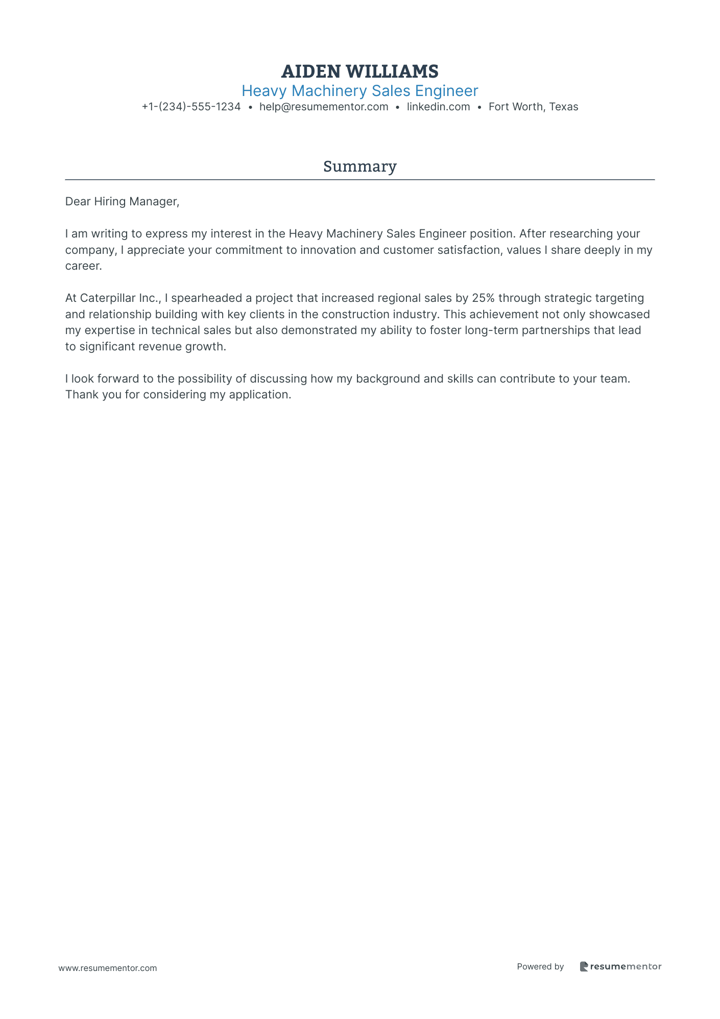 Heavy Machinery Sales Engineer