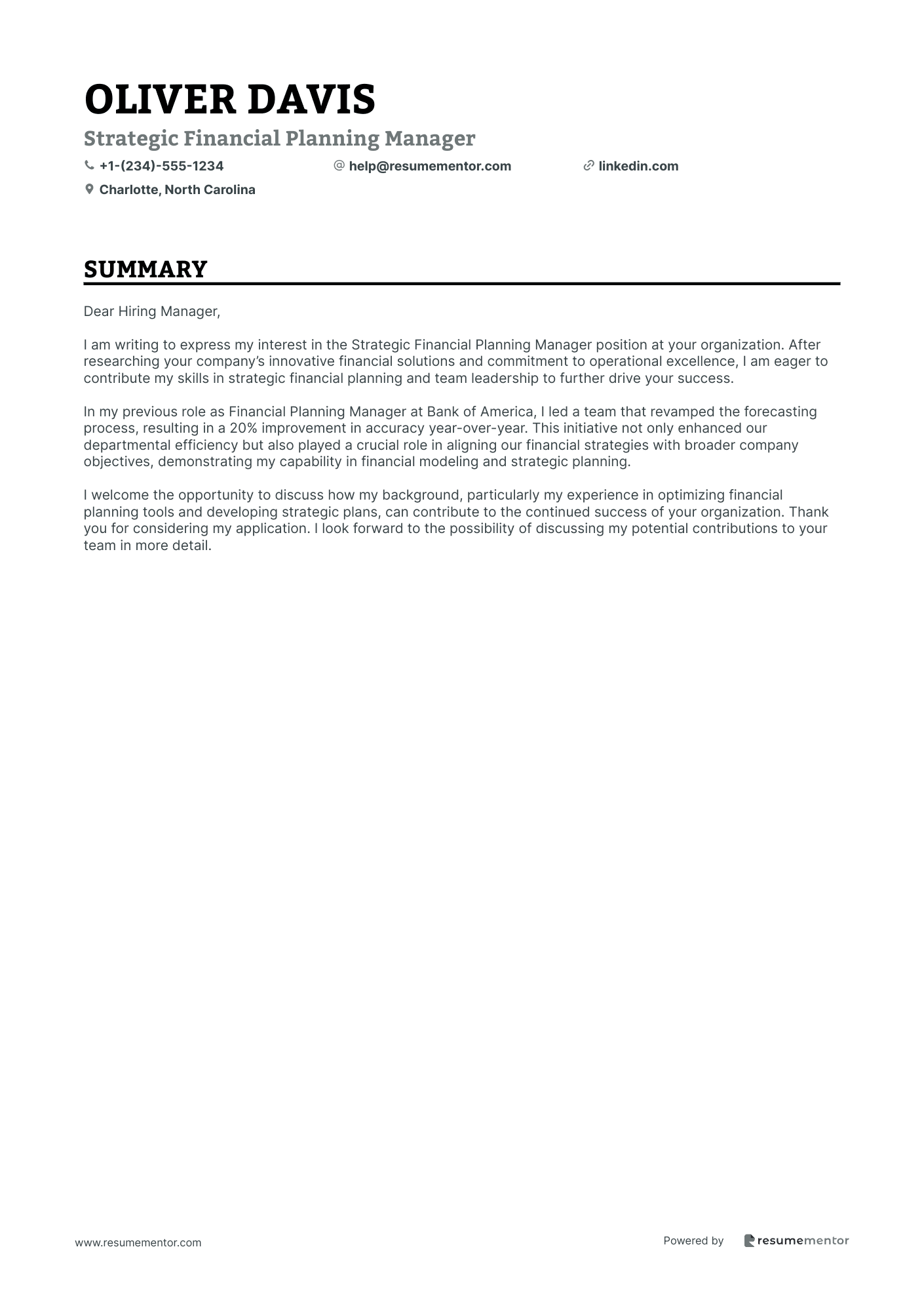 Strategic Financial Planning Manager