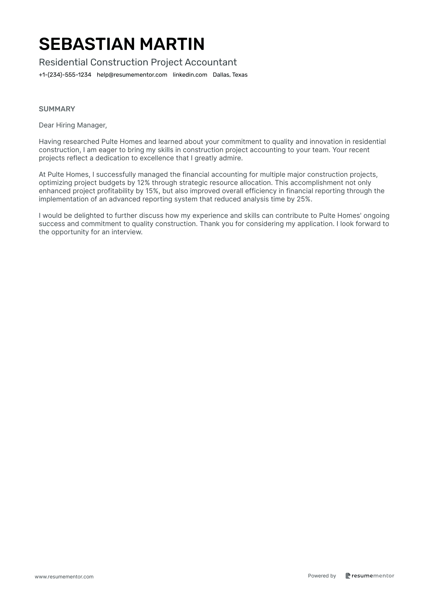 Residential Construction Project Accountant