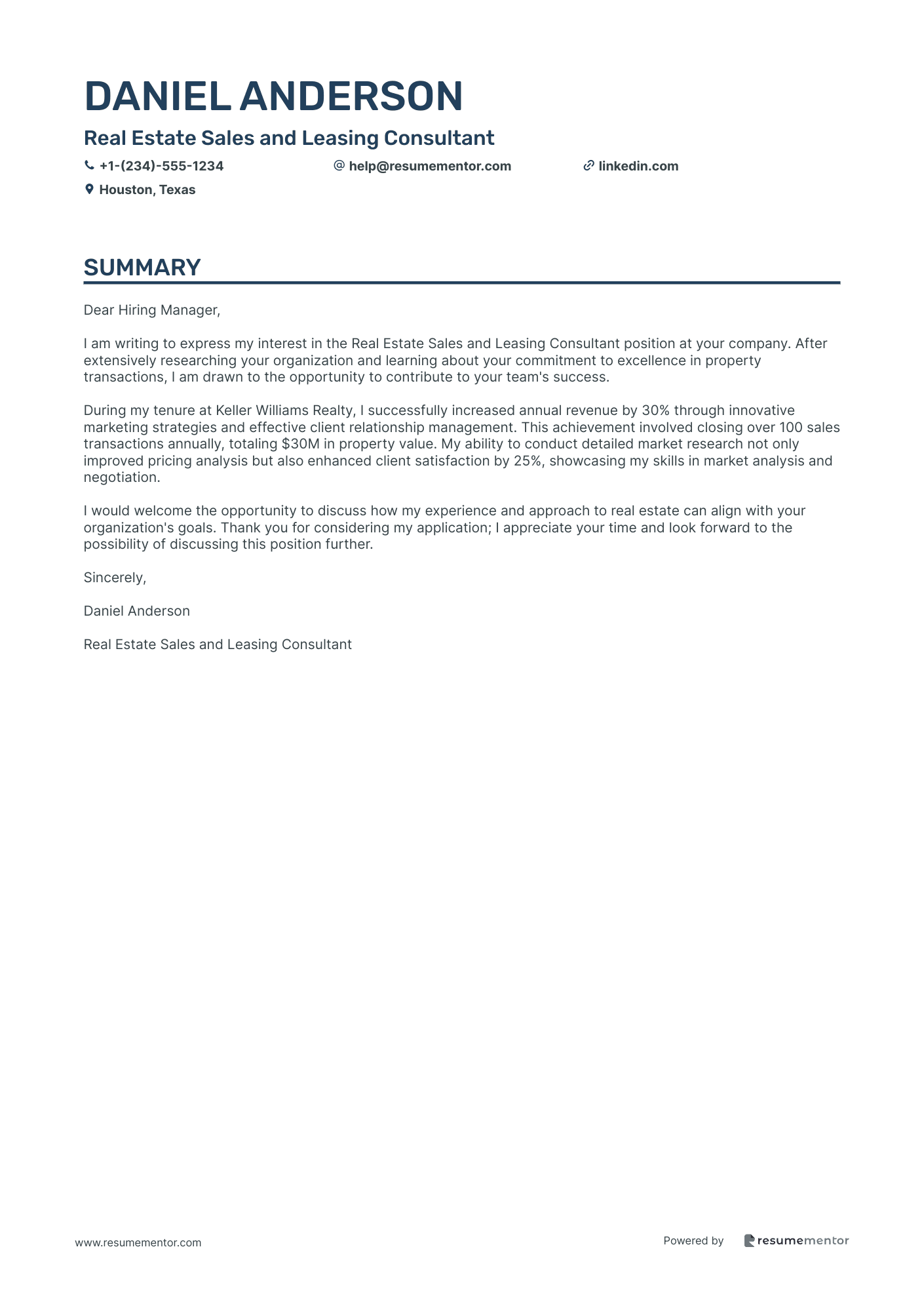 Real Estate Sales and Leasing Consultant