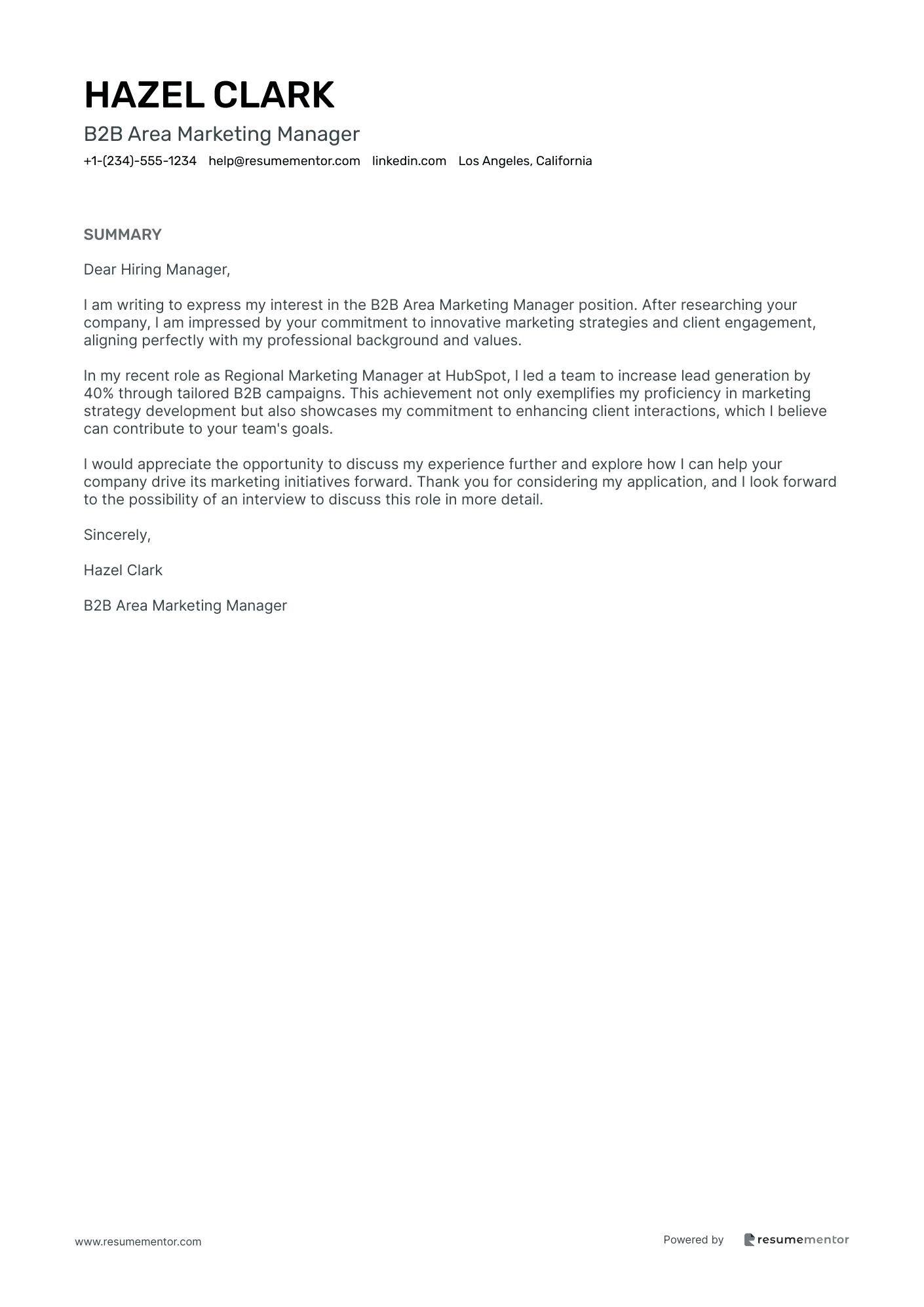 B2B Area Marketing Manager