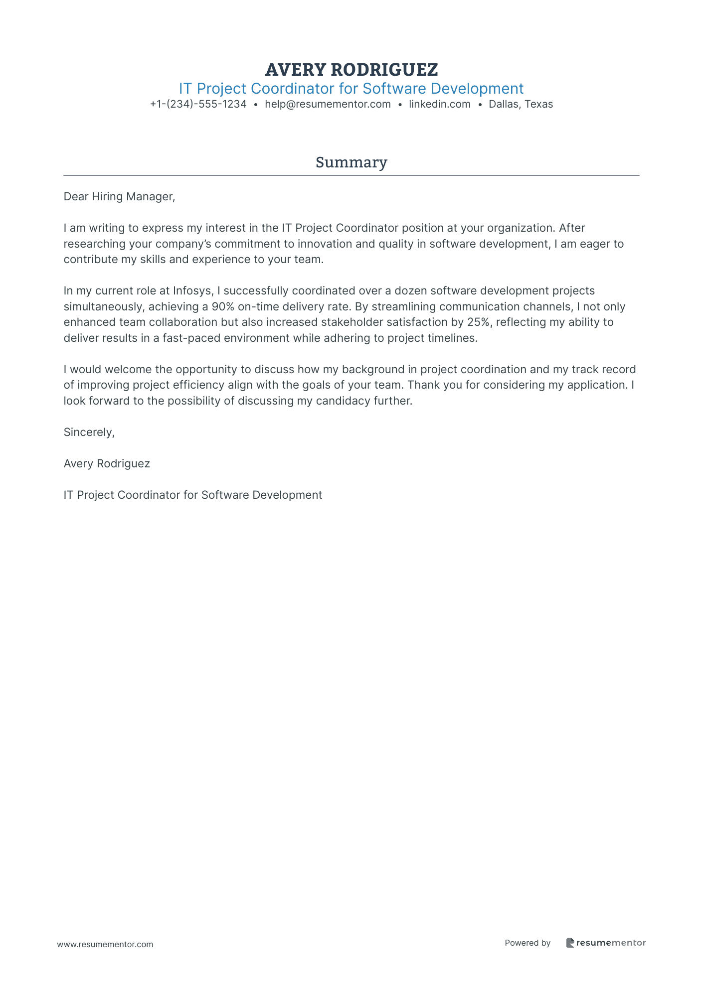 IT Project Coordinator for Software Development