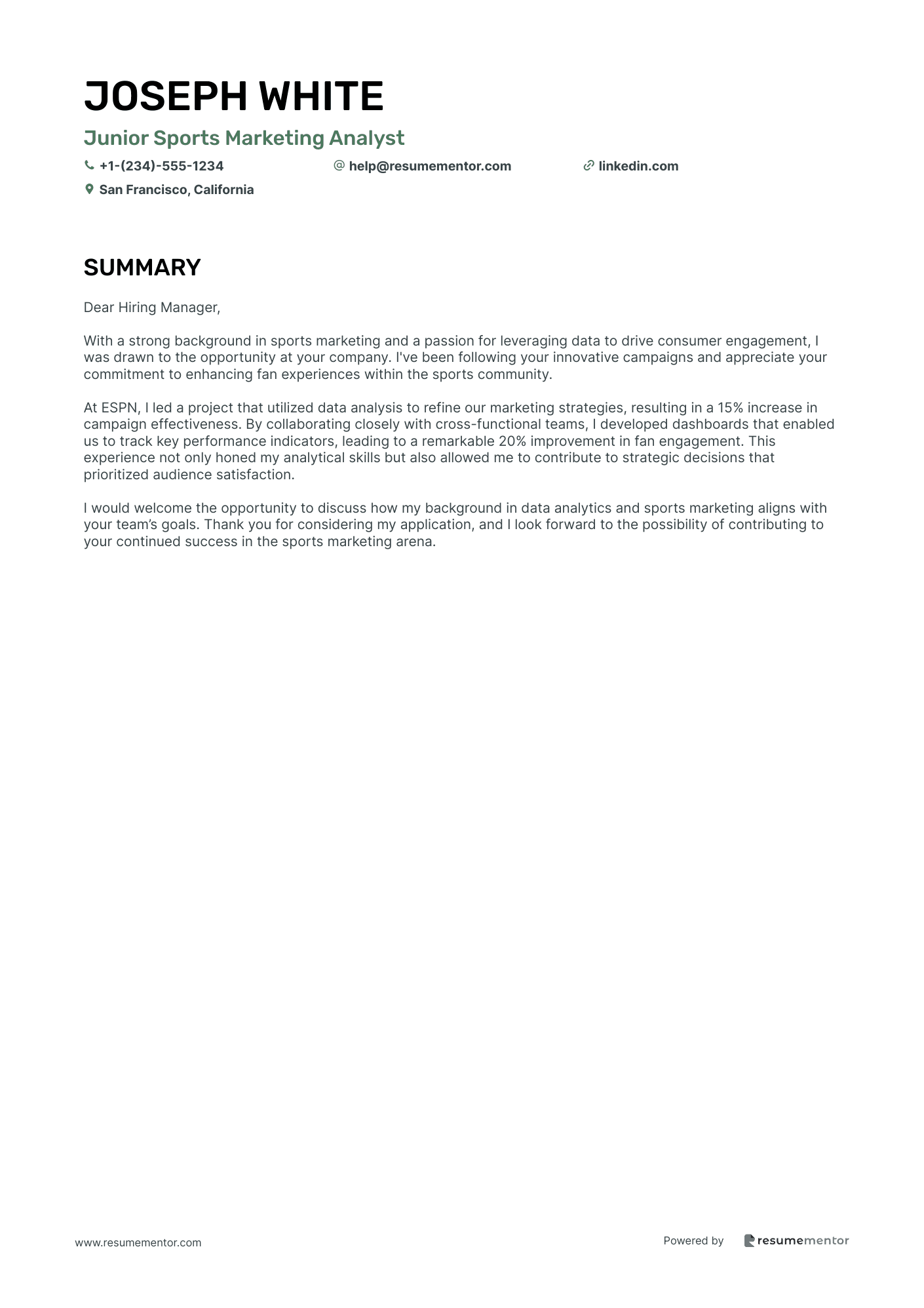 Junior Sports Marketing Analyst