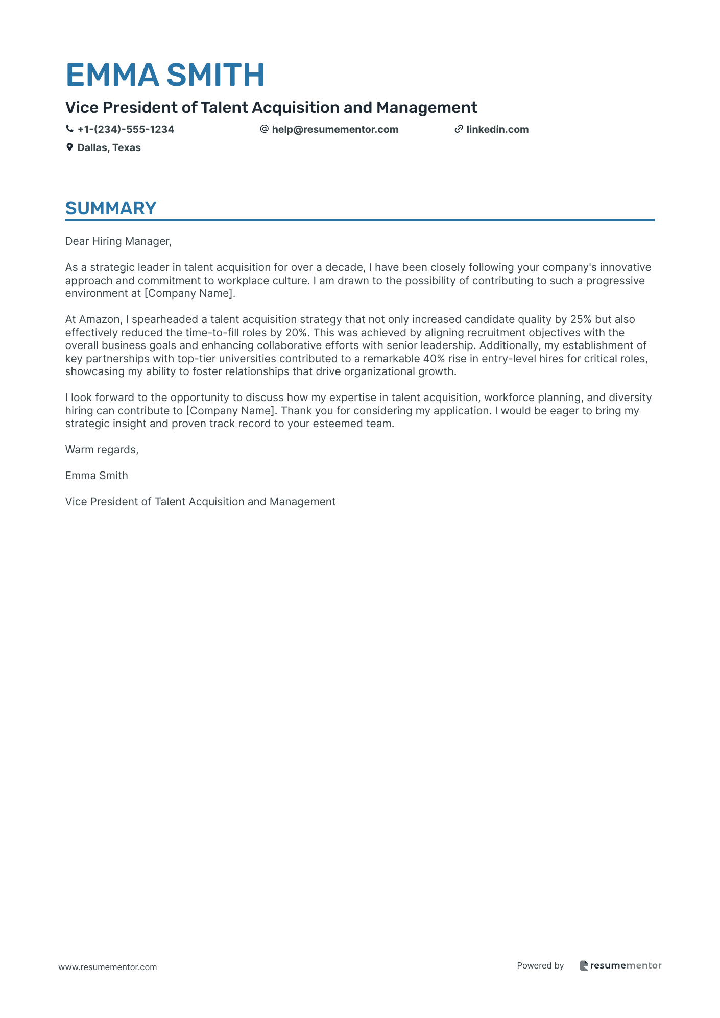 Vice President of Talent Acquisition and Management