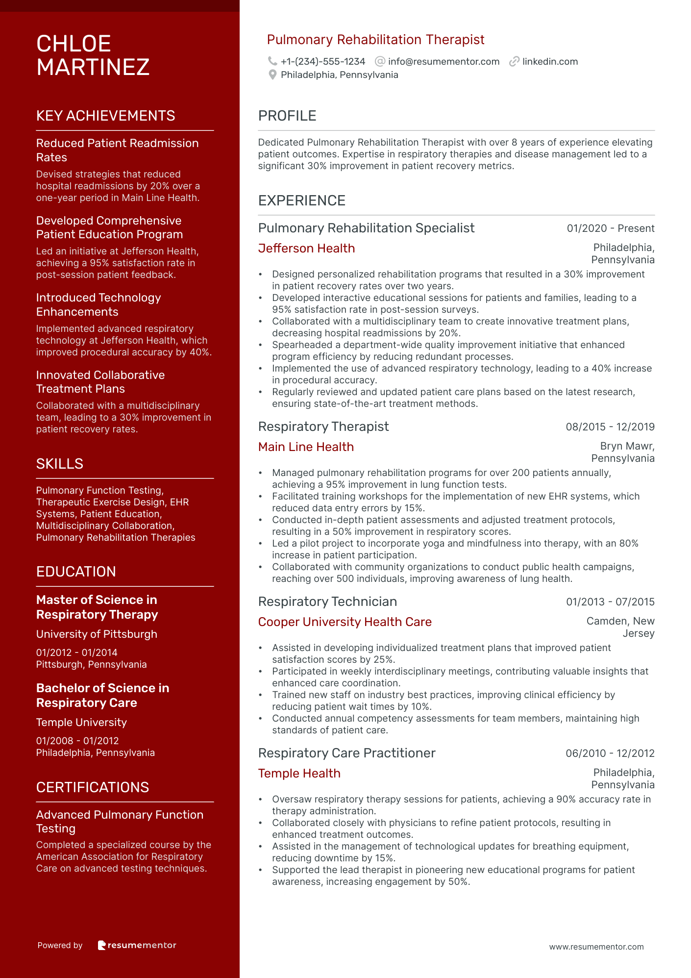 Pulmonary Rehabilitation Therapist