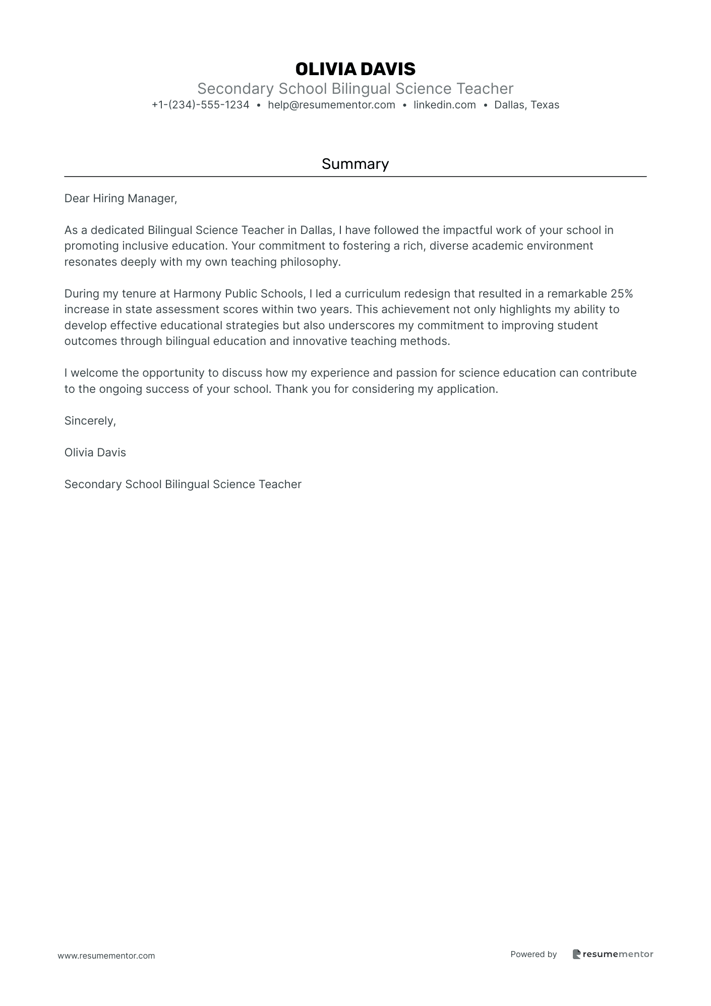 Secondary School Bilingual Science Teacher