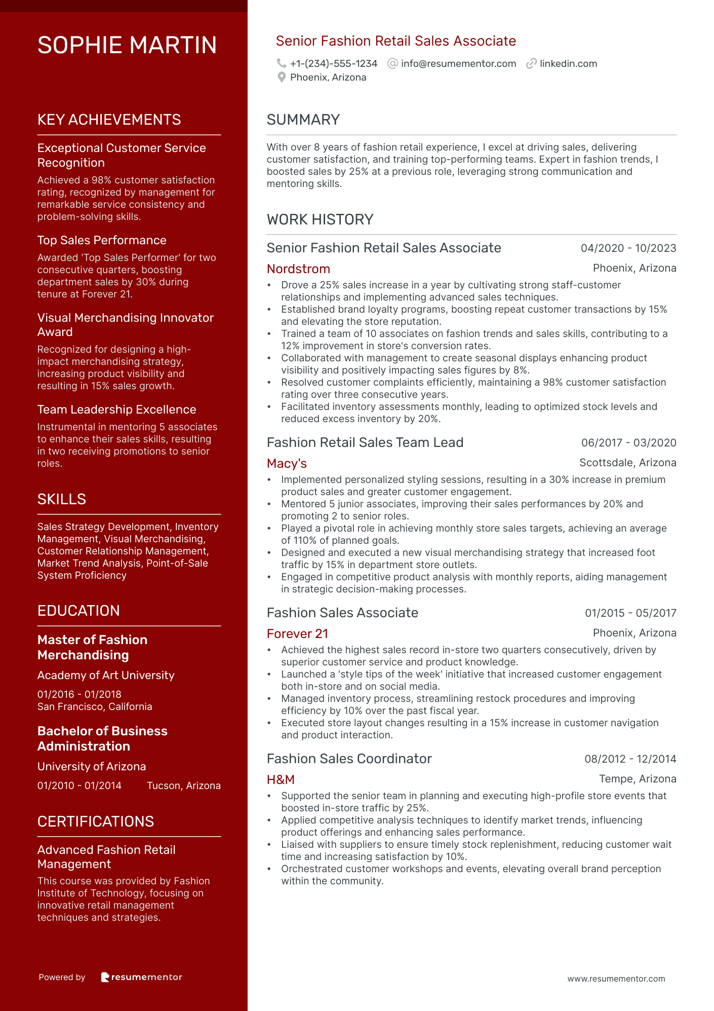 Senior Fashion Retail Sales Associate