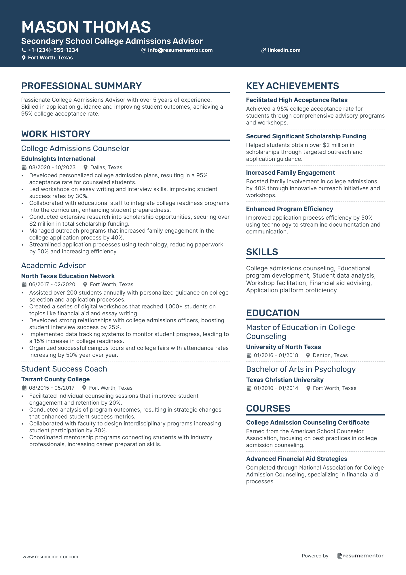 Secondary School College Admissions Advisor