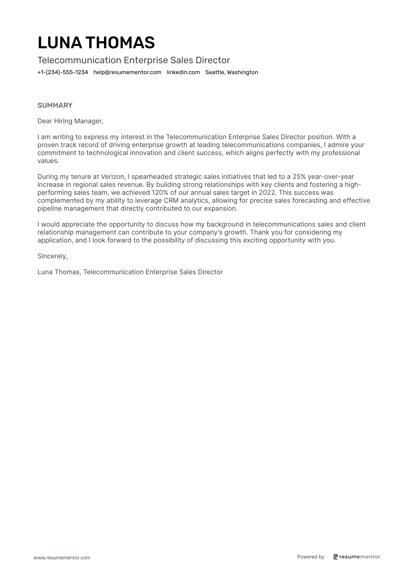 Telecommunication Enterprise Sales Director