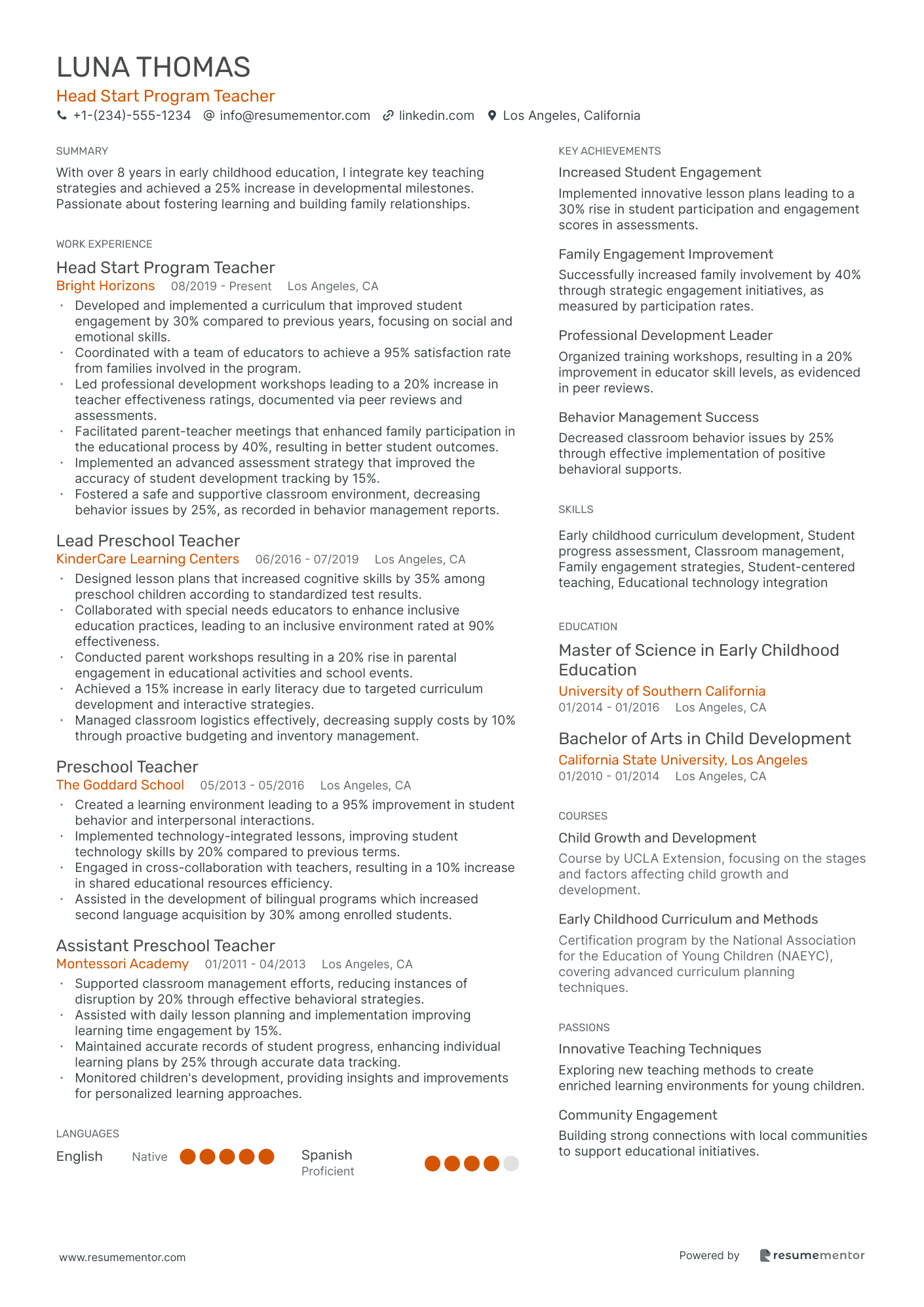 Head Start Program Teacher