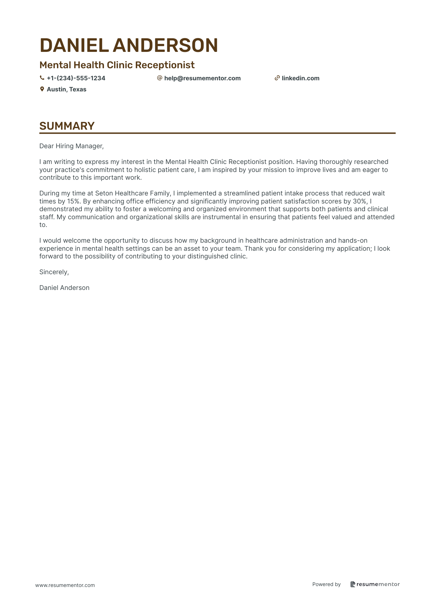Mental Health Clinic Receptionist