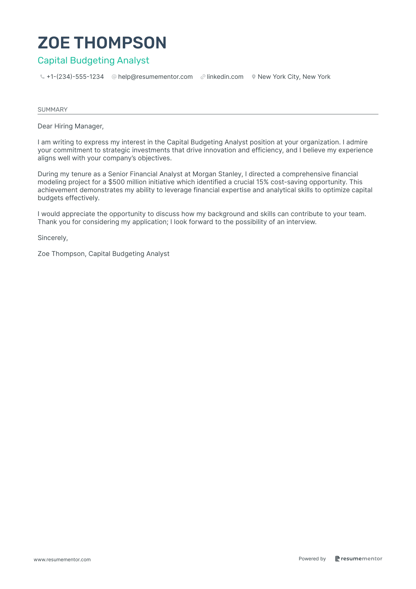 Capital Budgeting Analyst