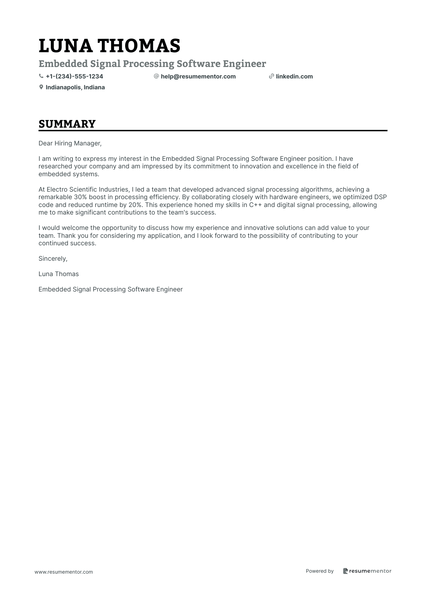Embedded Signal Processing Software Engineer