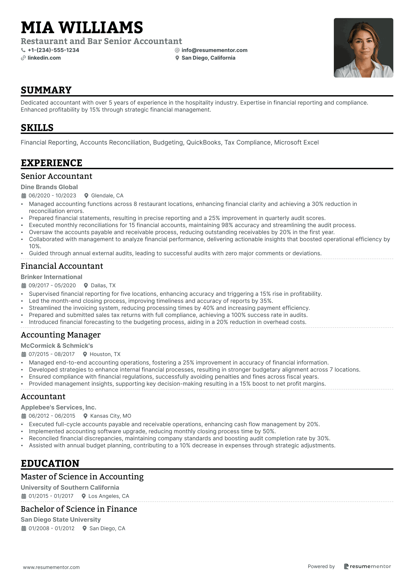 Restaurant and Bar Senior Accountant
