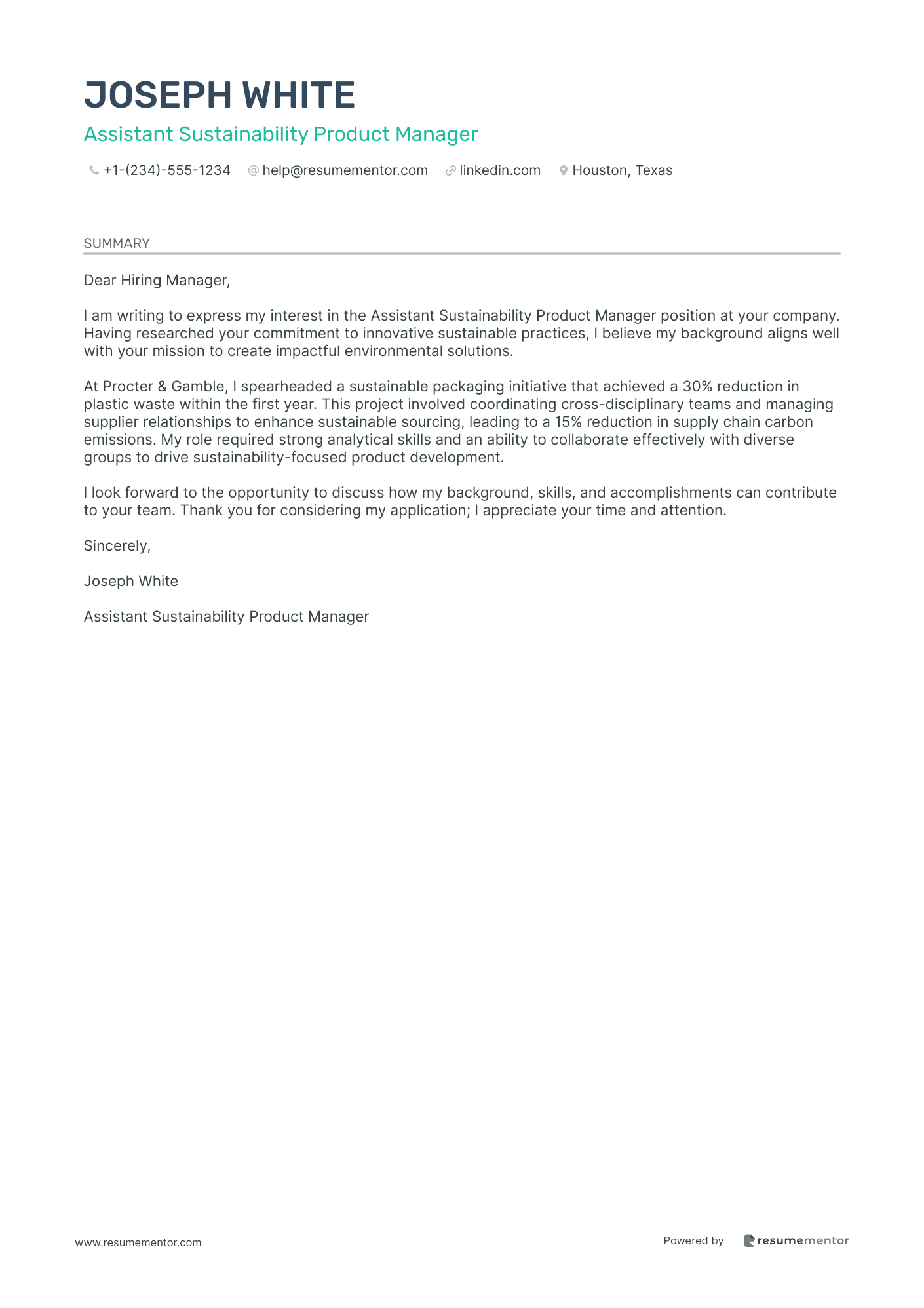 Assistant Sustainability Product Manager