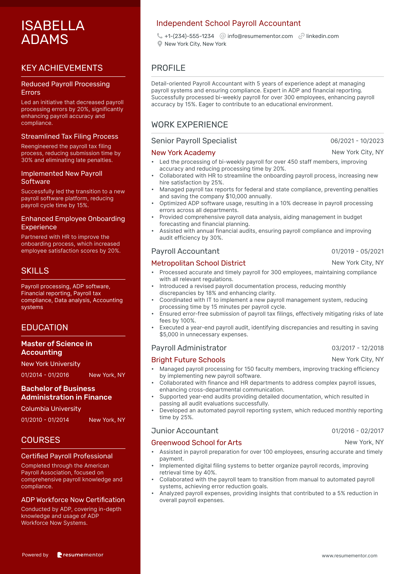 Independent School Payroll Accountant