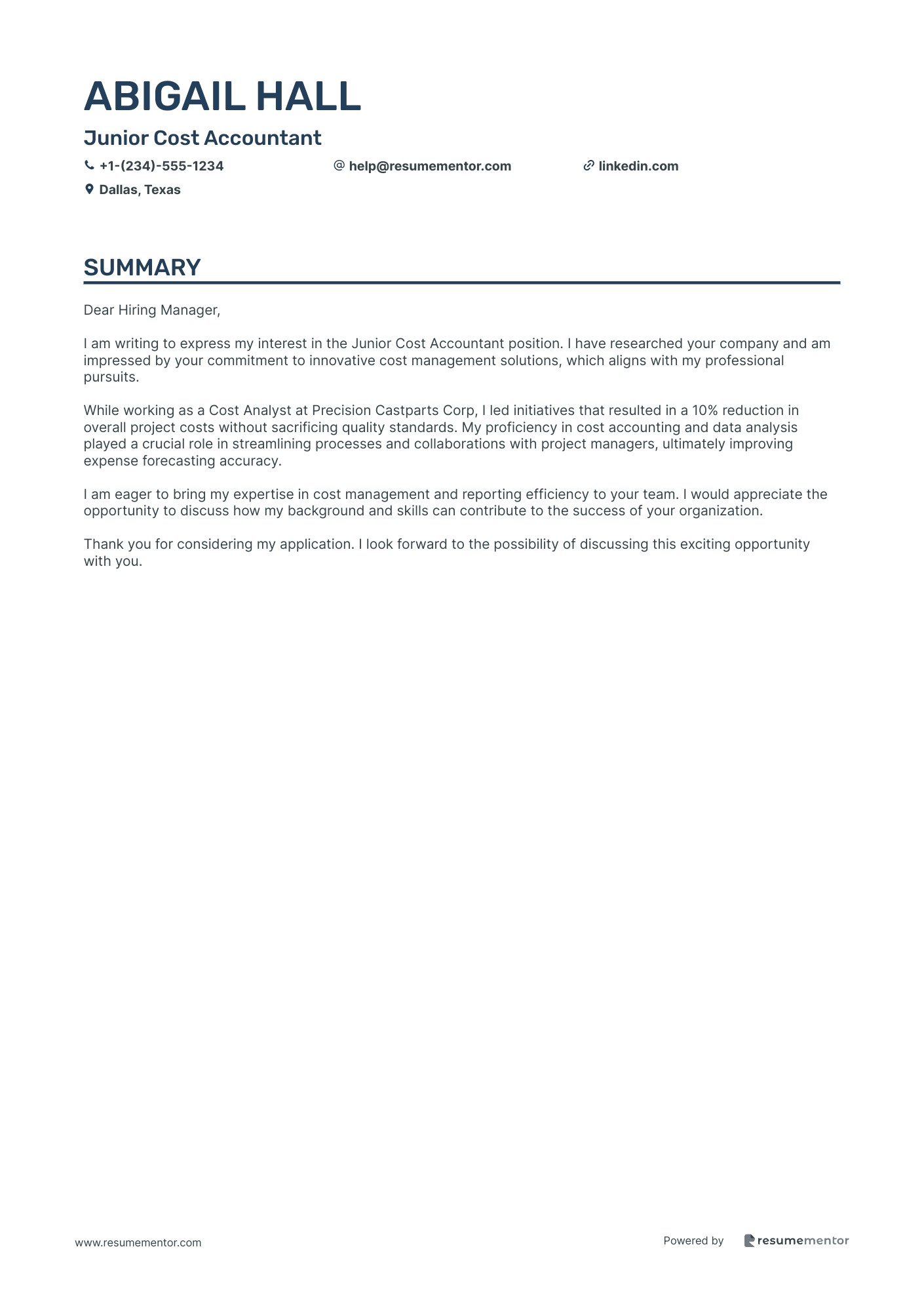 Junior Cost Accountant