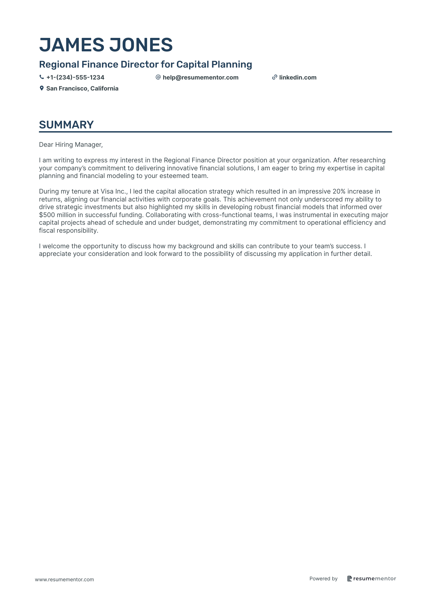 Regional Finance Director for Capital Planning
