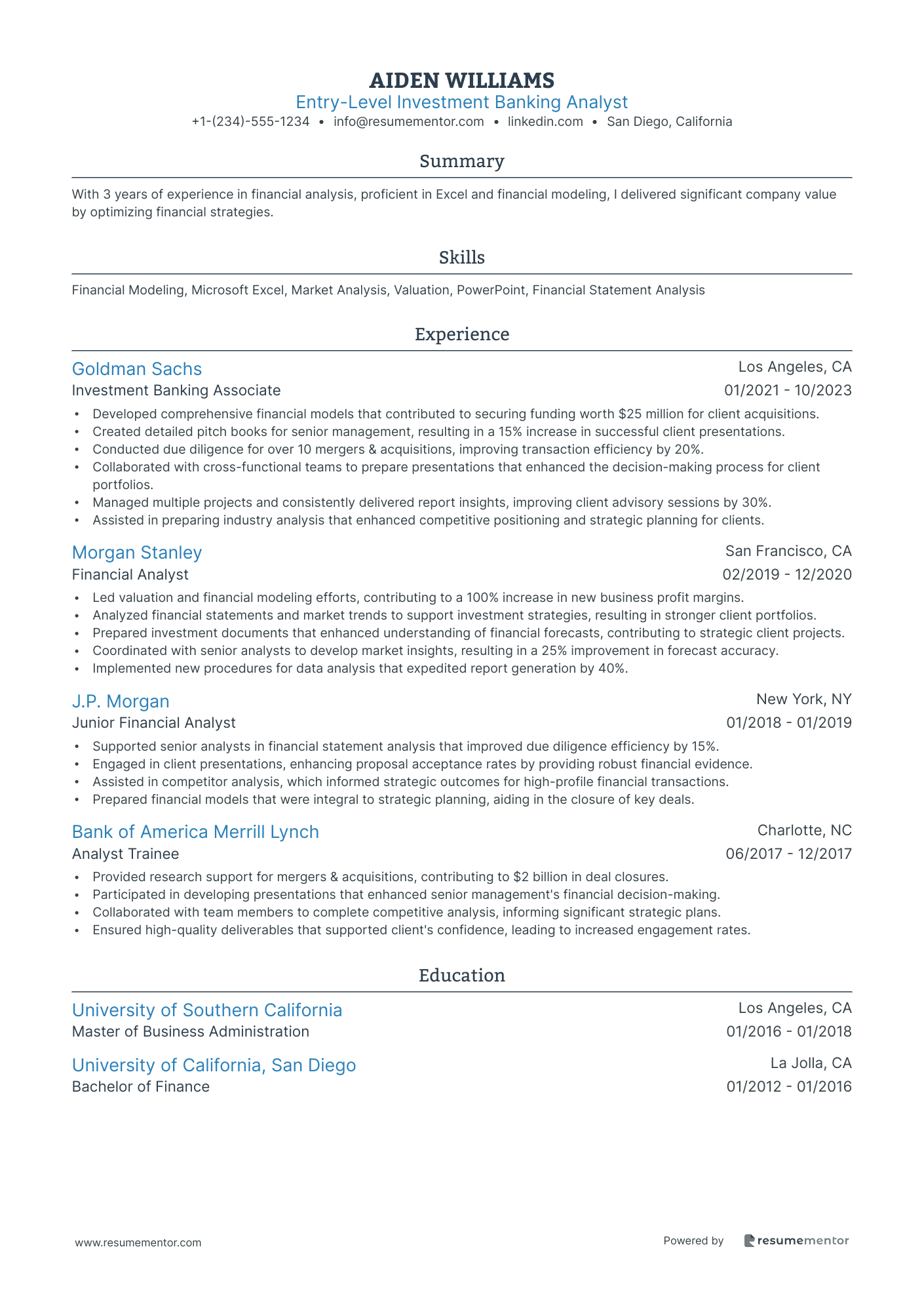 Entry Level Investment Banking Analyst
