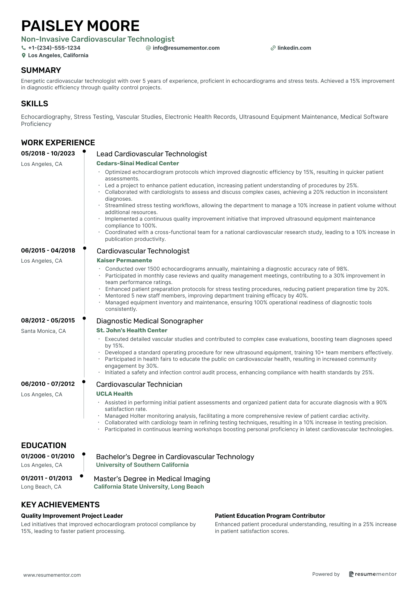 Non Invasive Cardiovascular Technologist