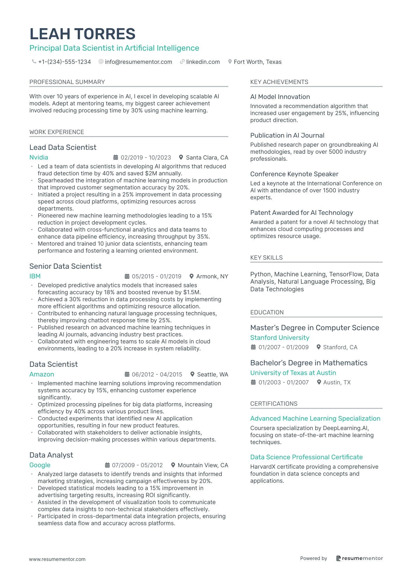 Principal Data Scientist in Artificial Intelligence
