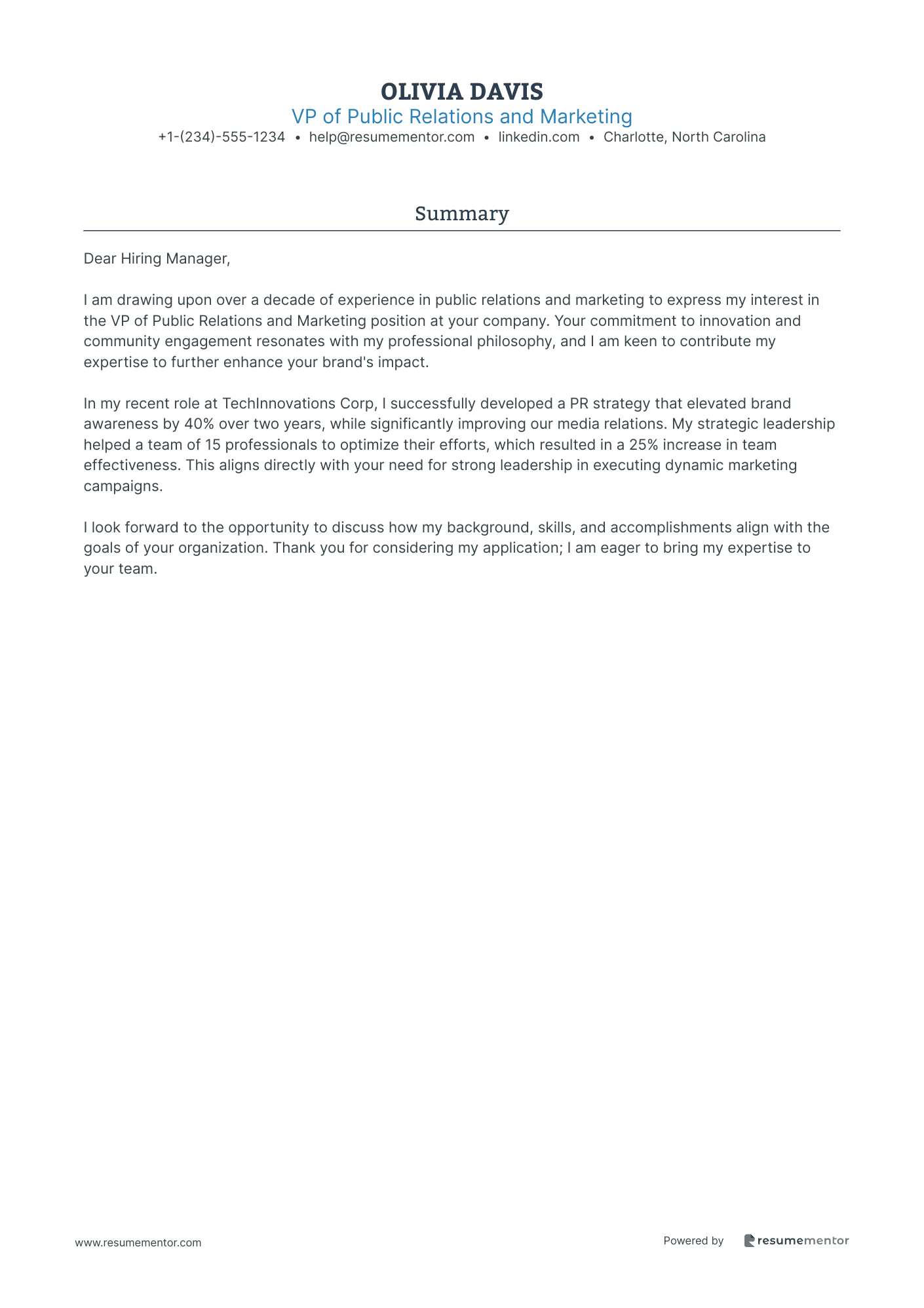 VP of Public Relations and Marketing