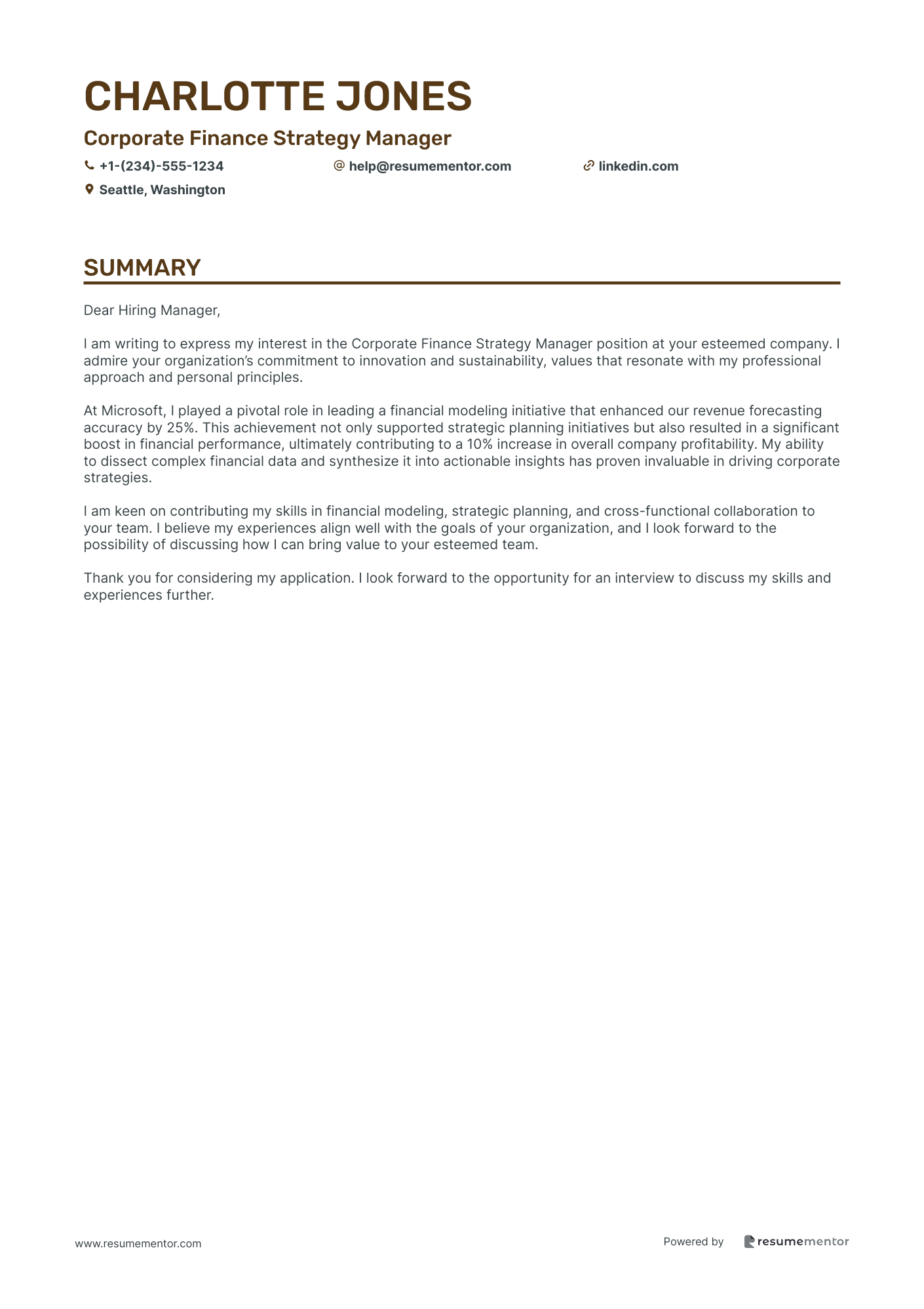Corporate Finance Strategy Manager