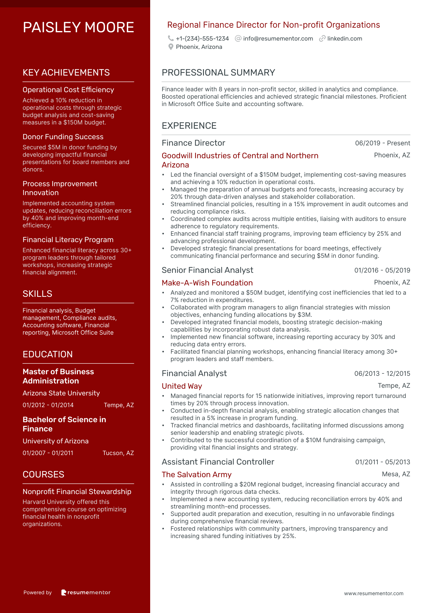 Regional Finance Director for Non profit Organizations