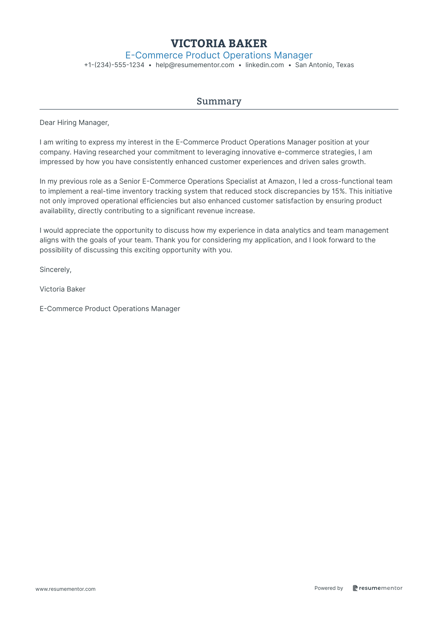 E Commerce Product Operations Manager