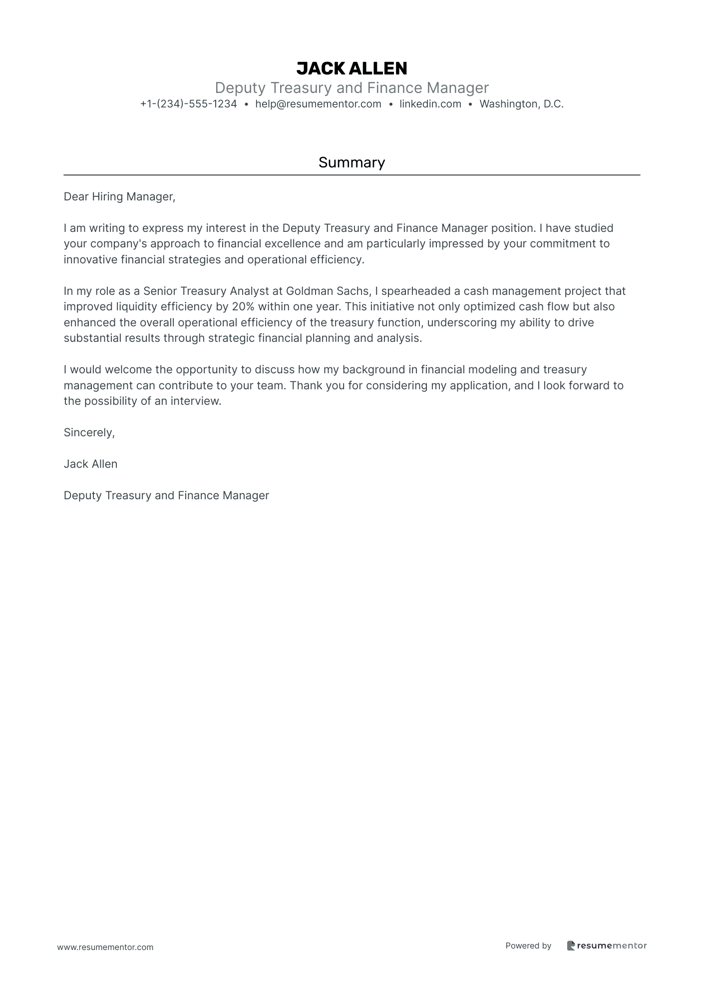 Deputy Treasury and Finance Manager
