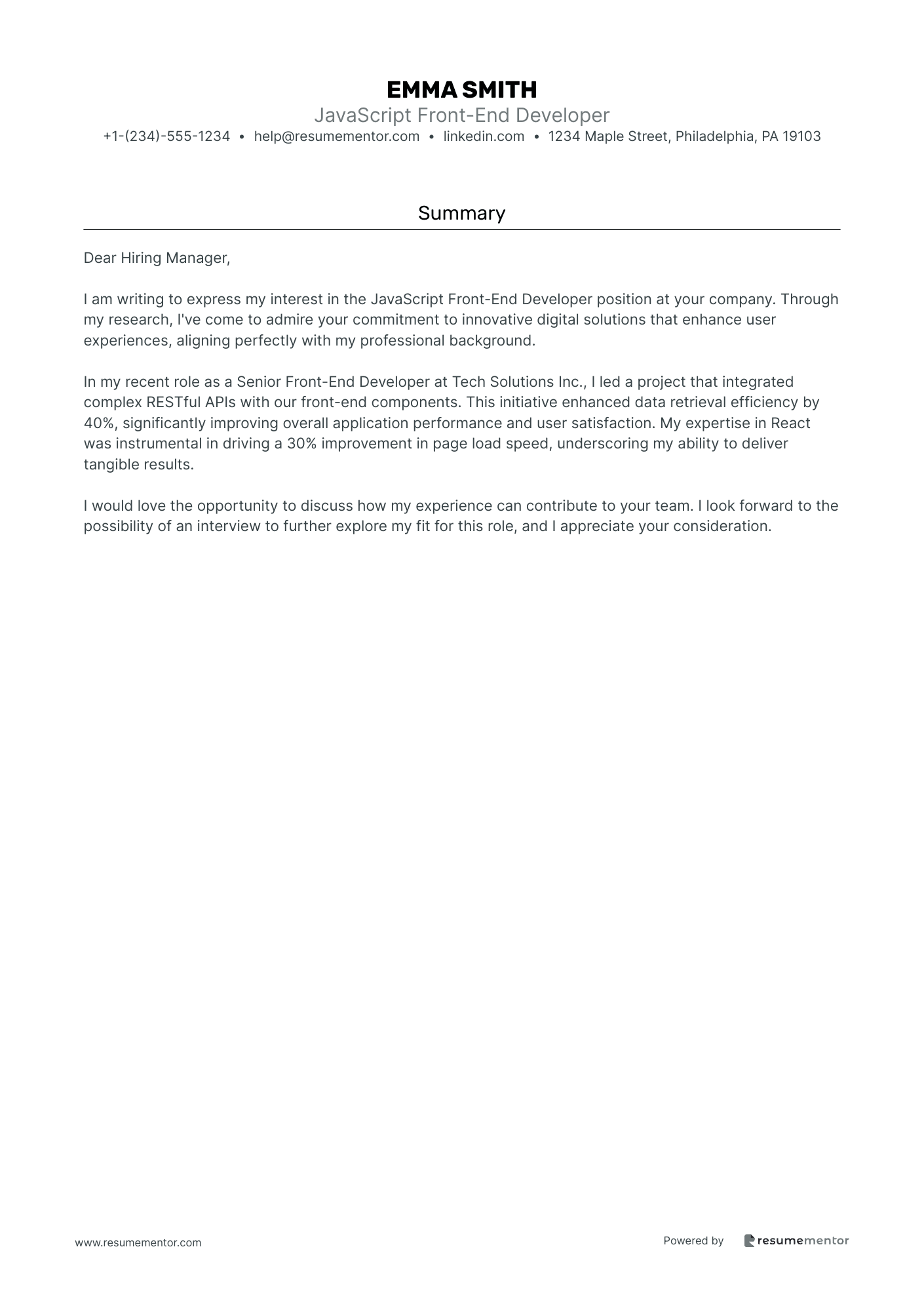 JavaScript Front End Developer