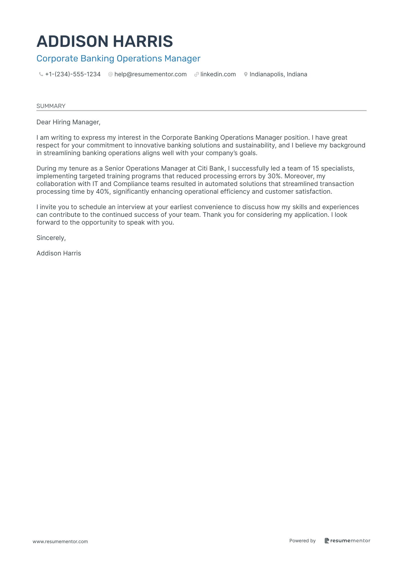 Corporate Banking Operations Manager