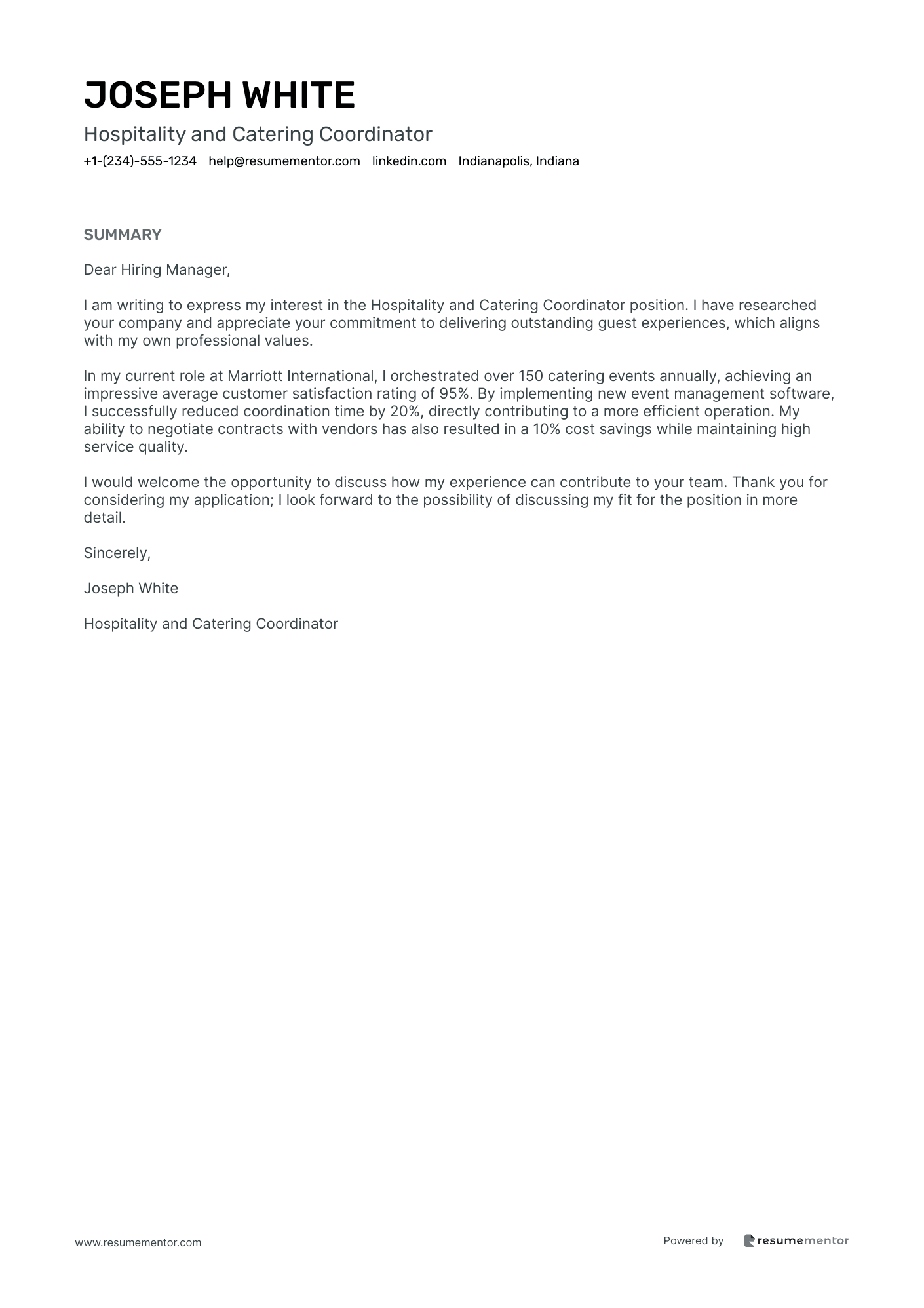 Hospitality and Catering Coordinator