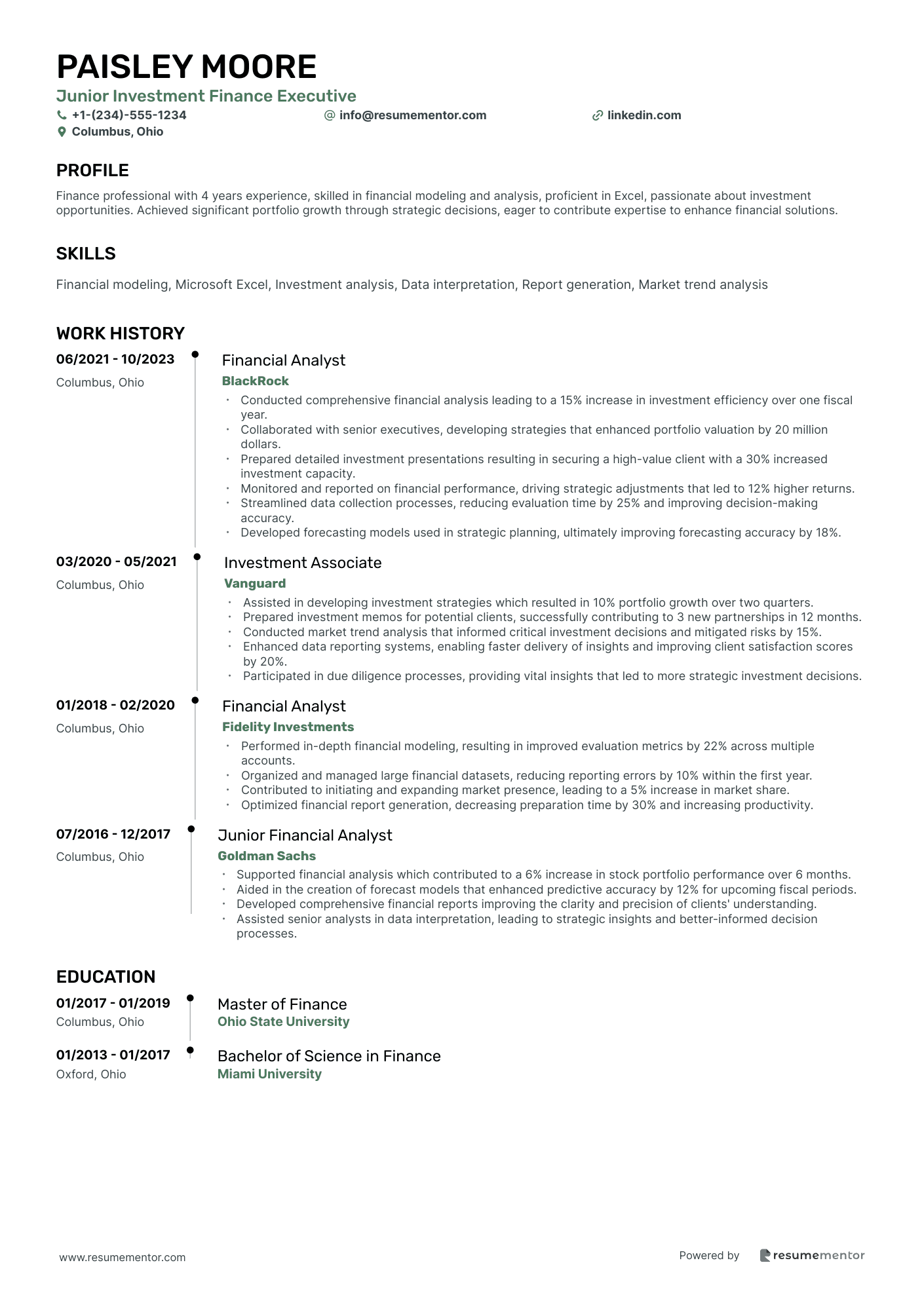 Junior Investment Finance Executive