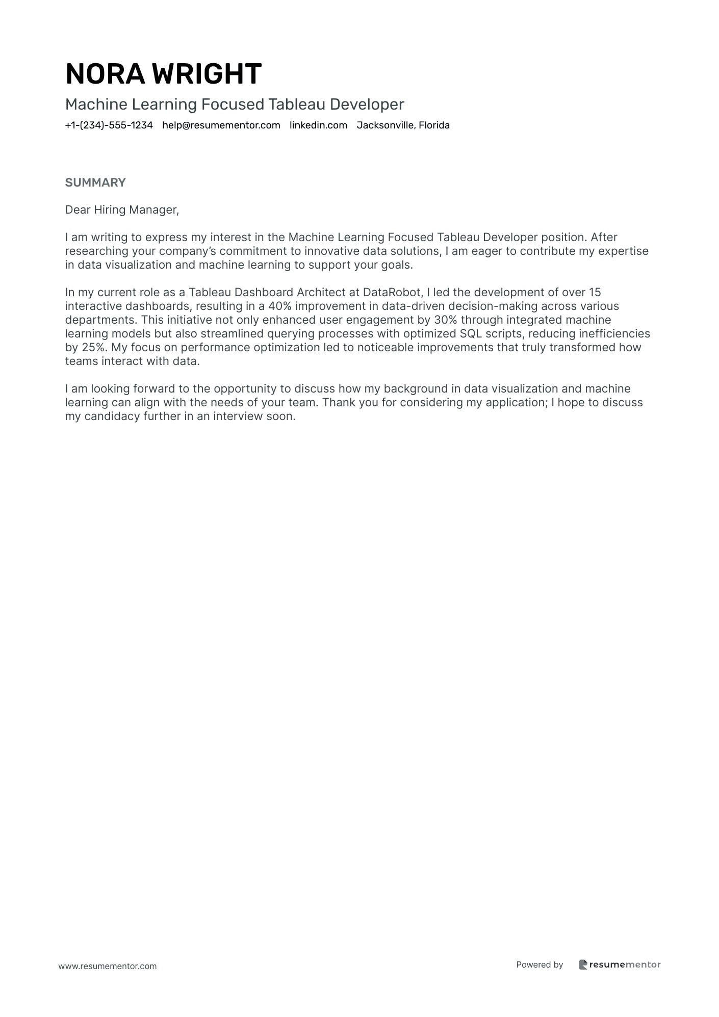 Machine Learning Focused Tableau Developer