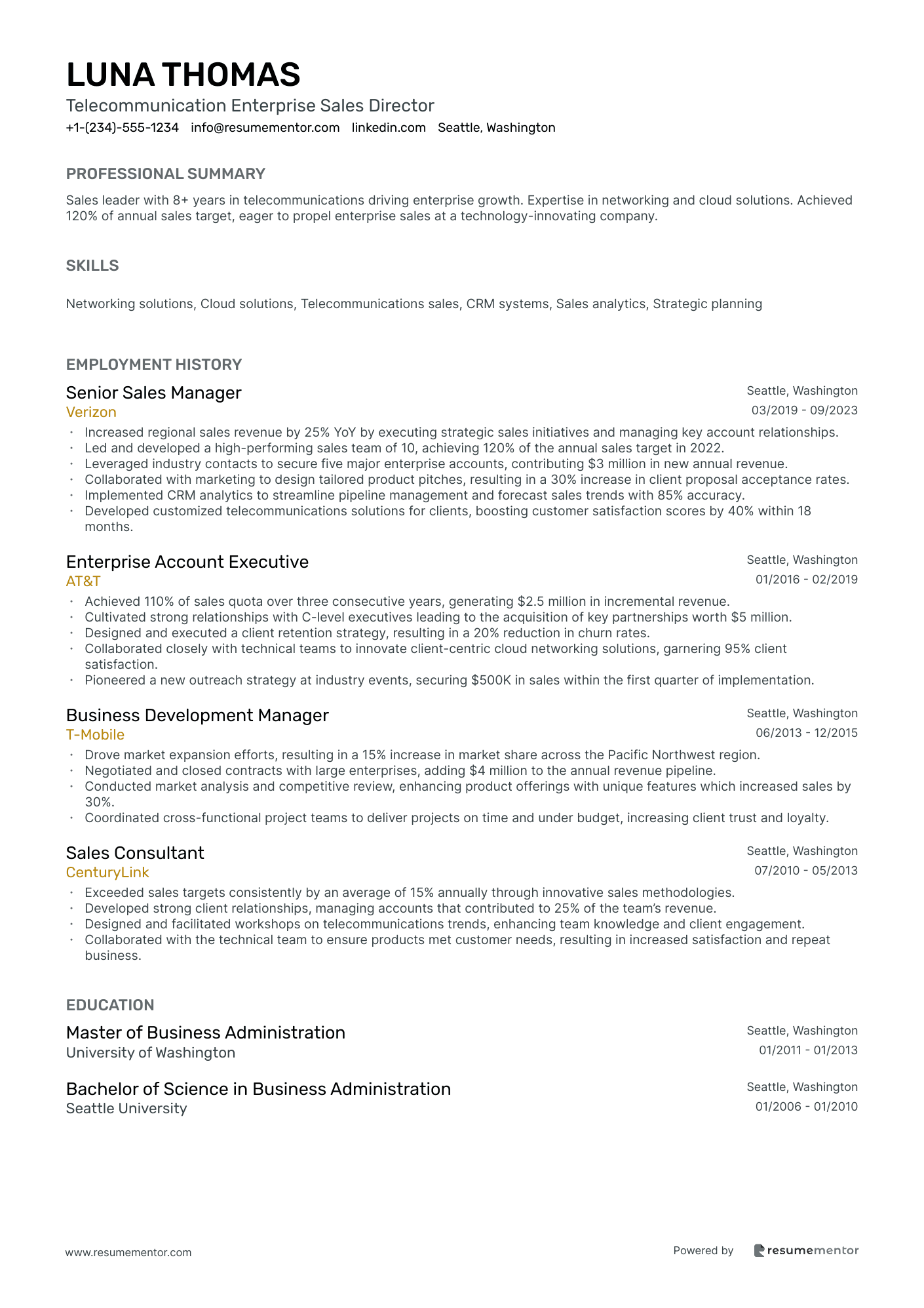 Telecommunication Enterprise Sales Director