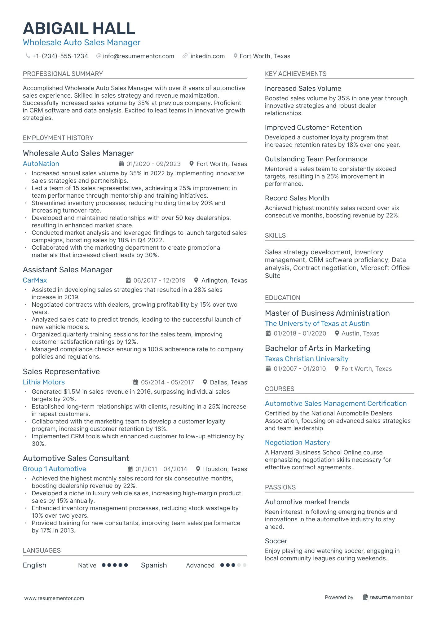 Wholesale Auto Sales Manager