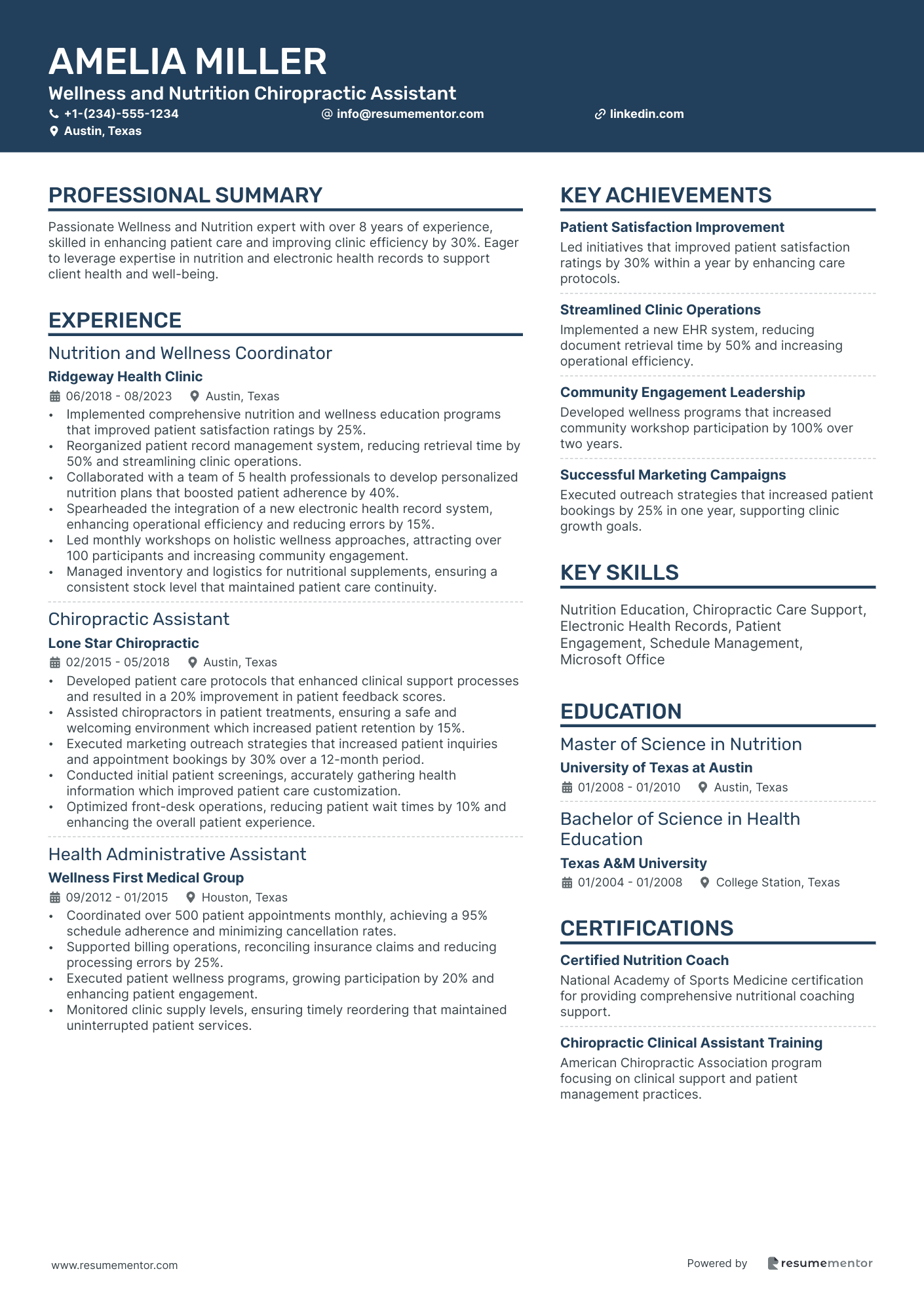 Wellness and Nutrition Chiropractic Assistant