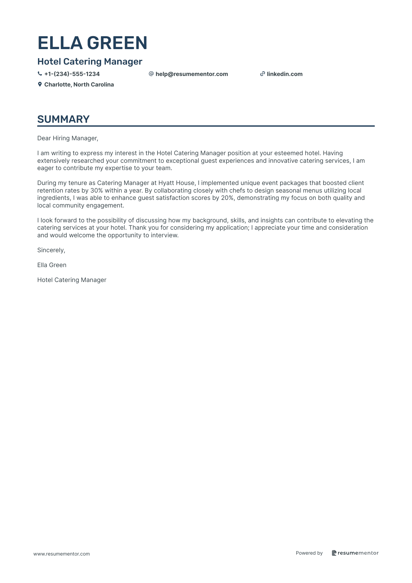 Hotel Catering Manager
