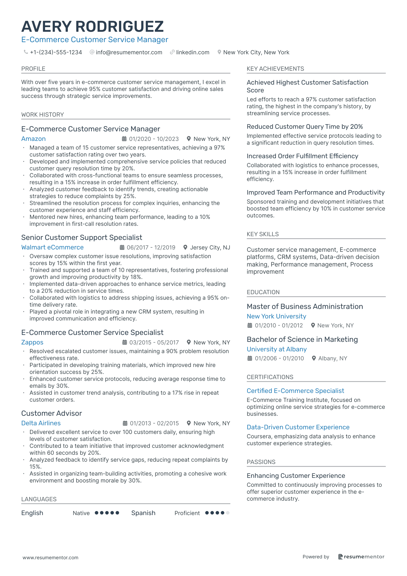 E Commerce Customer Service Manager