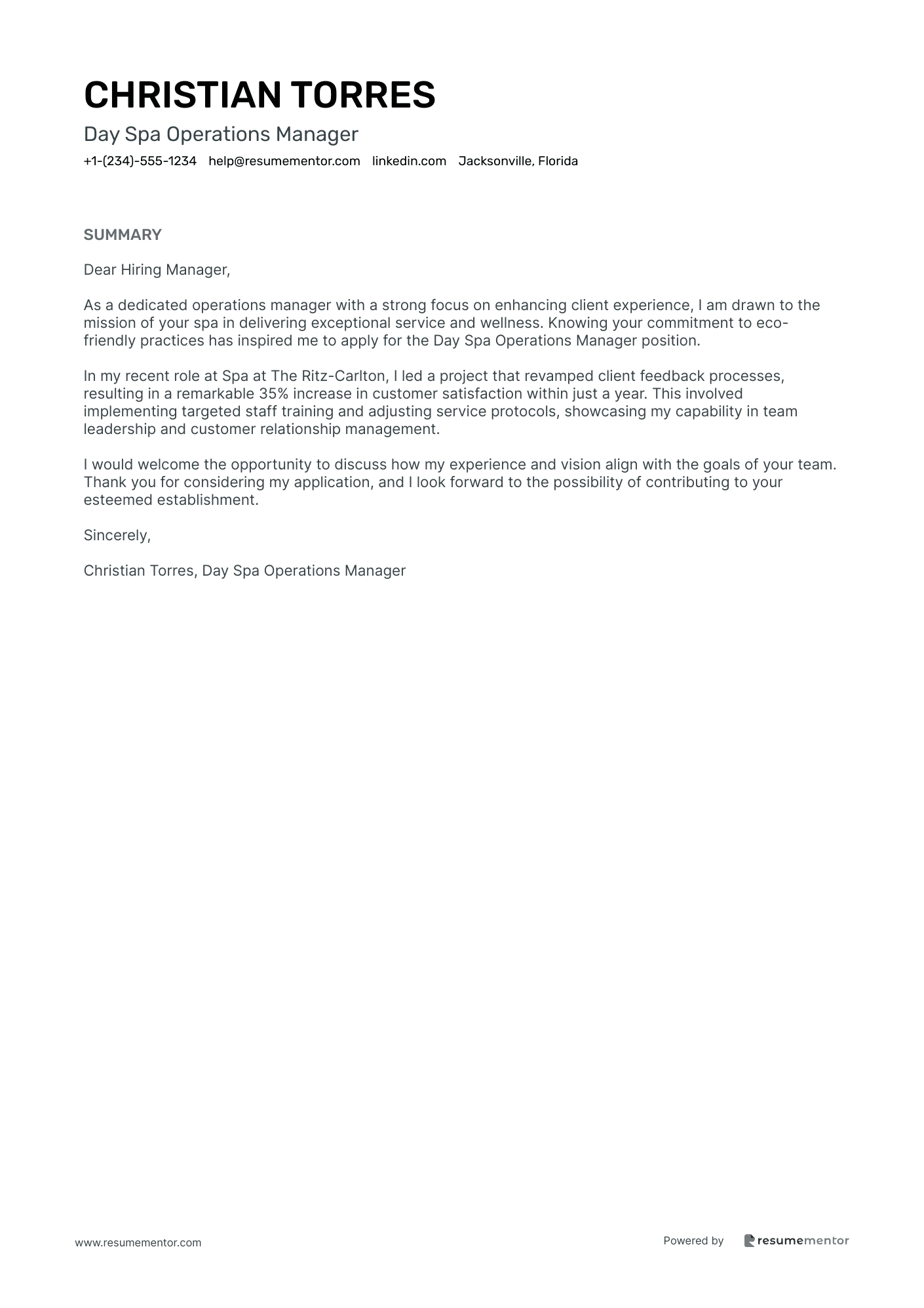 Day Spa Operations Manager